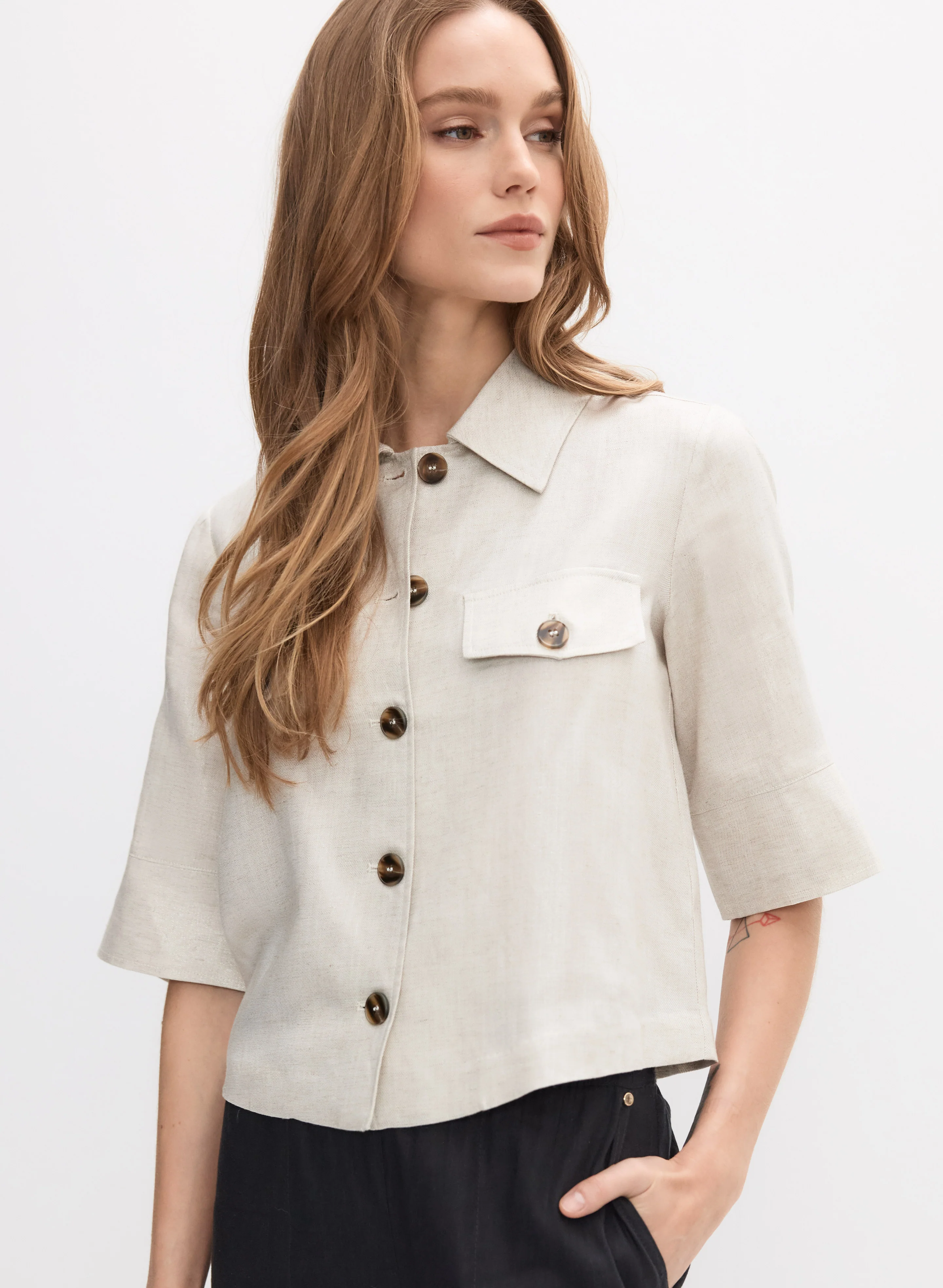 Cropped Button-Down Jacket