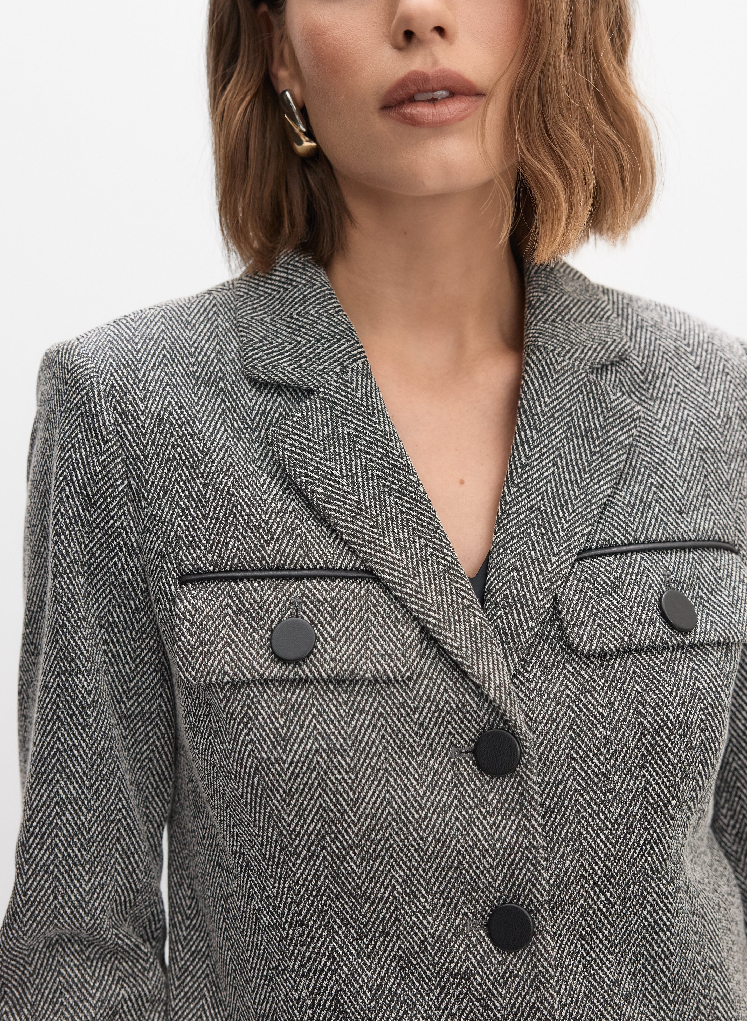 Cropped Herringbone Jacket - Image 2