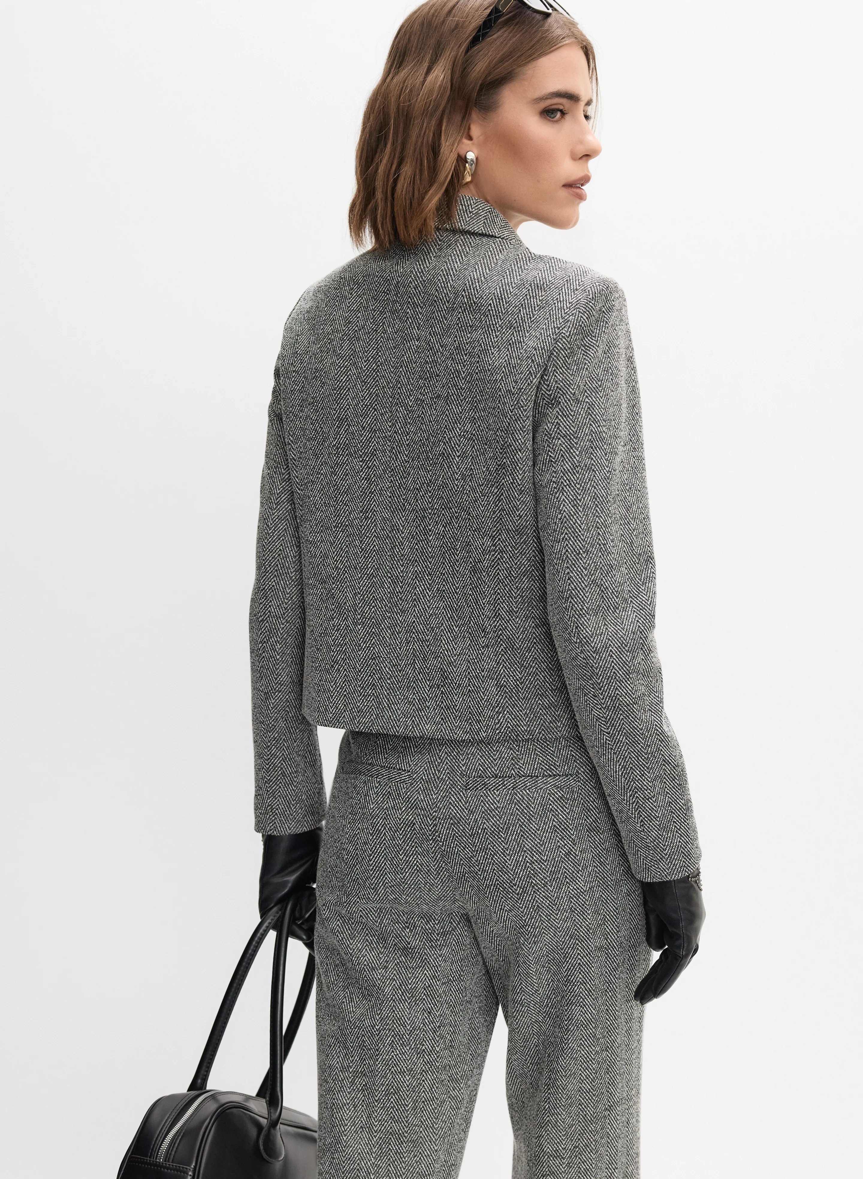 Cropped Herringbone Jacket - Image 4