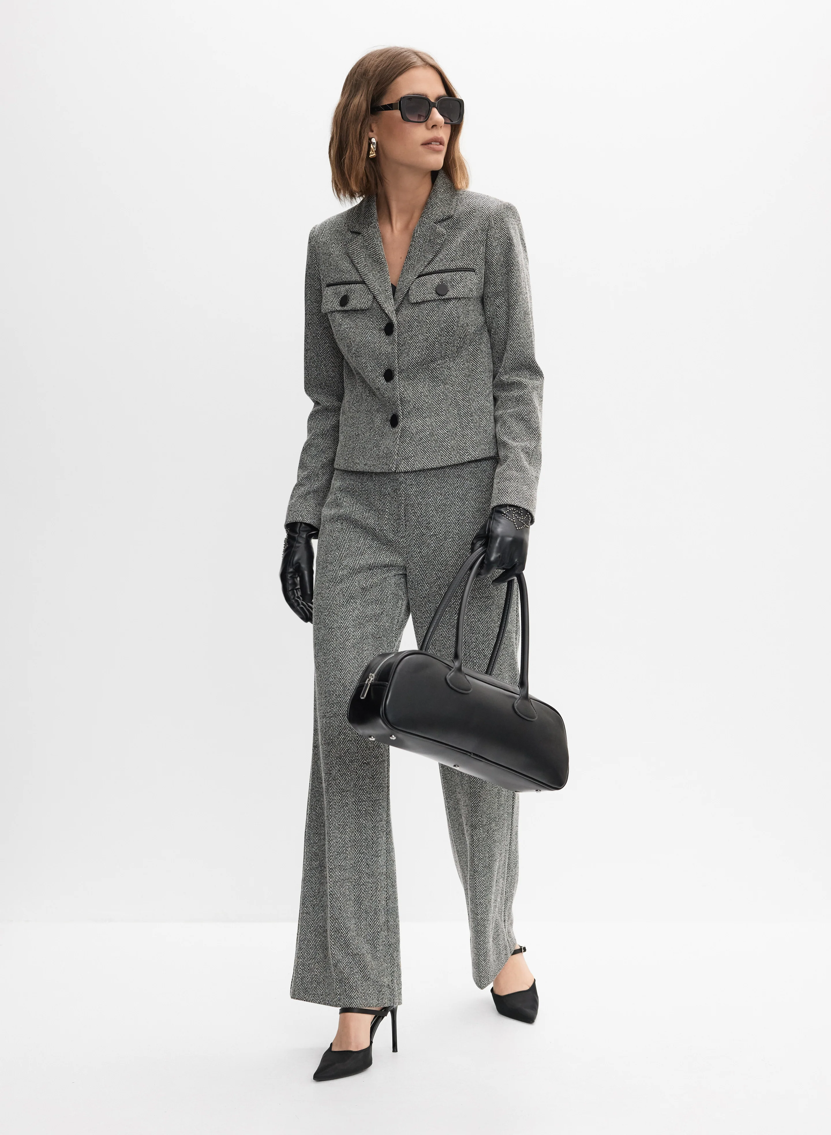 Cropped Herringbone Jacket & Trousers