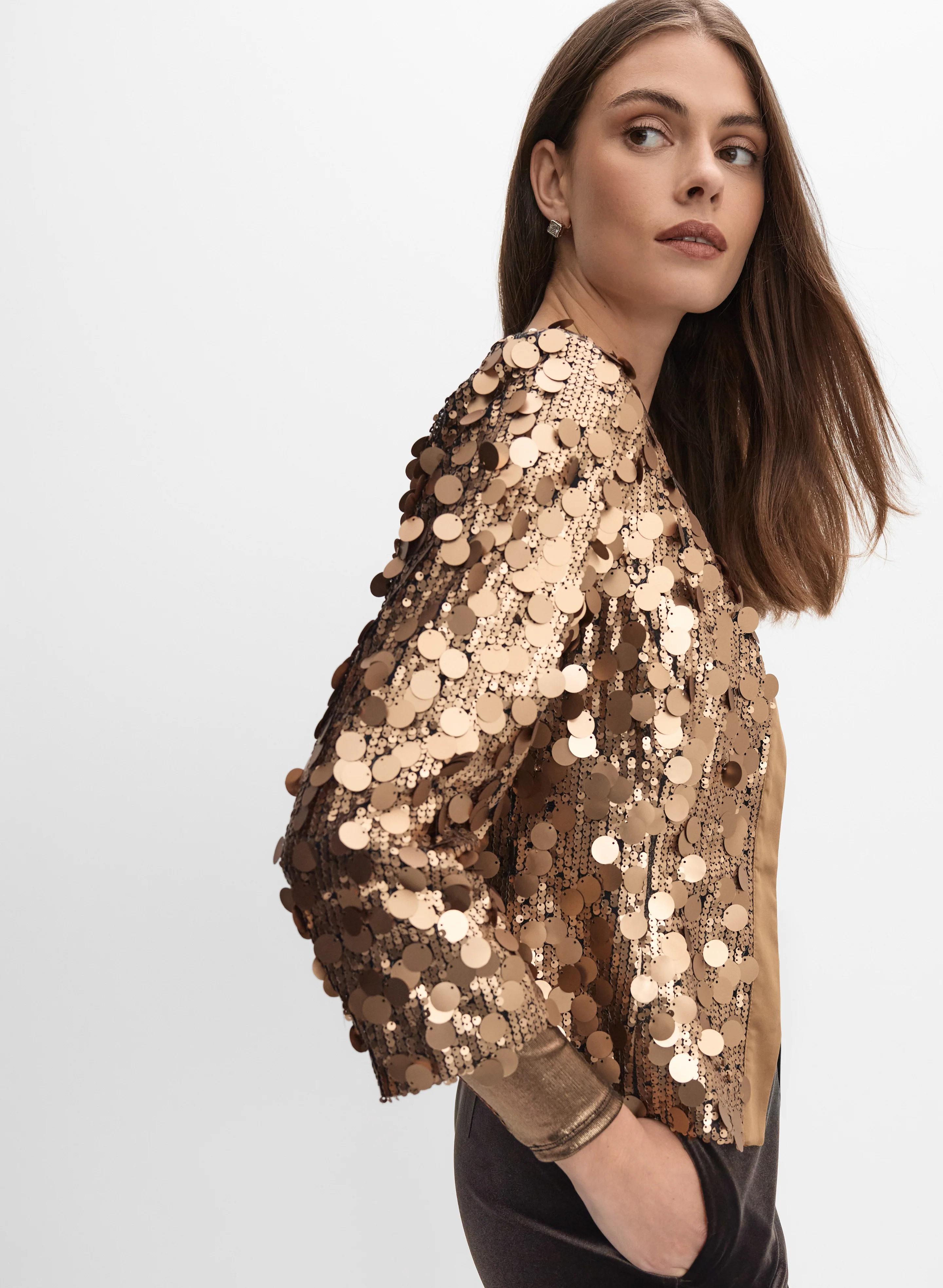 Cropped Sequined Jacket - Image 5
