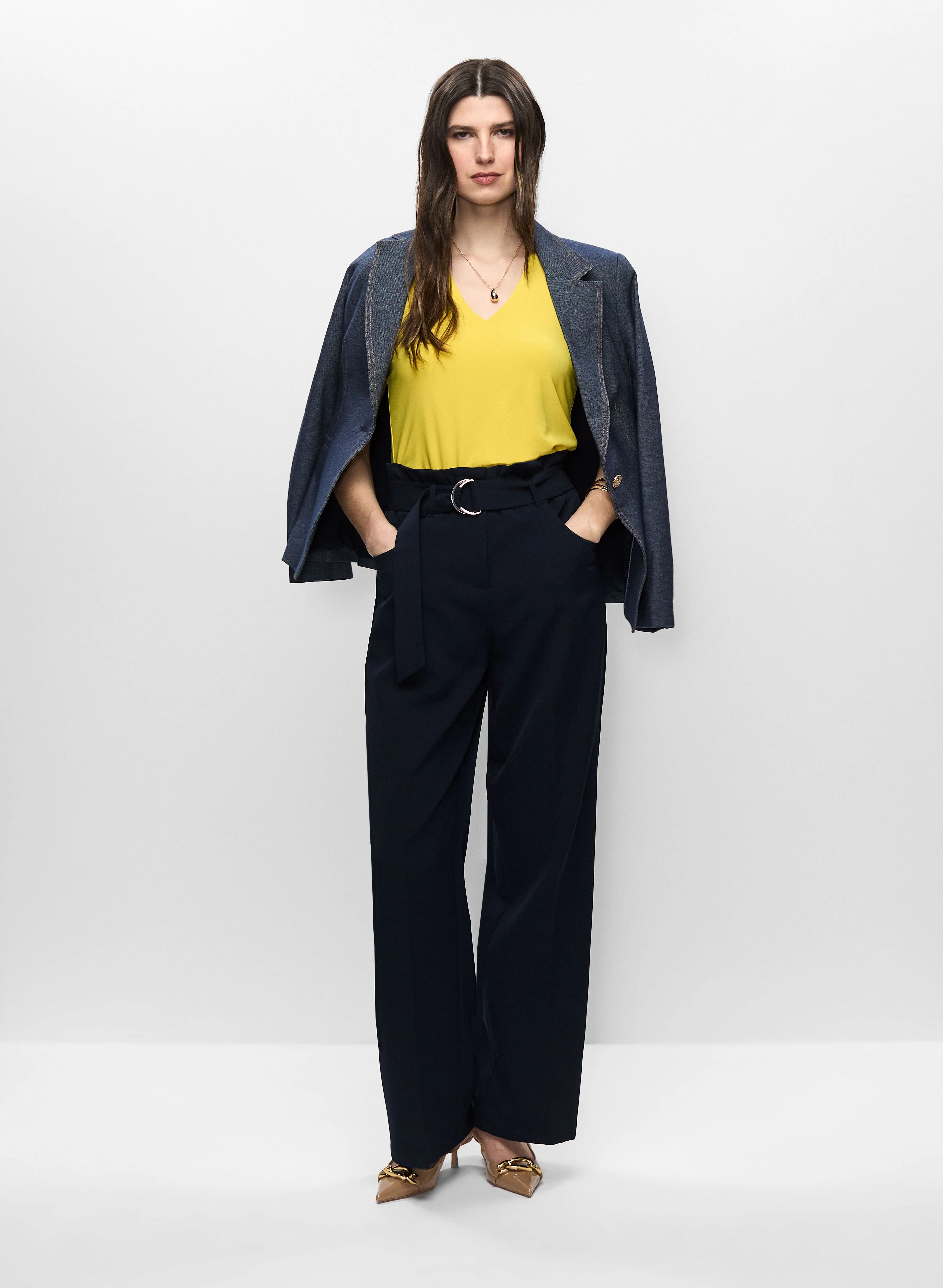 Denim Blazer & Wide Leg Pants