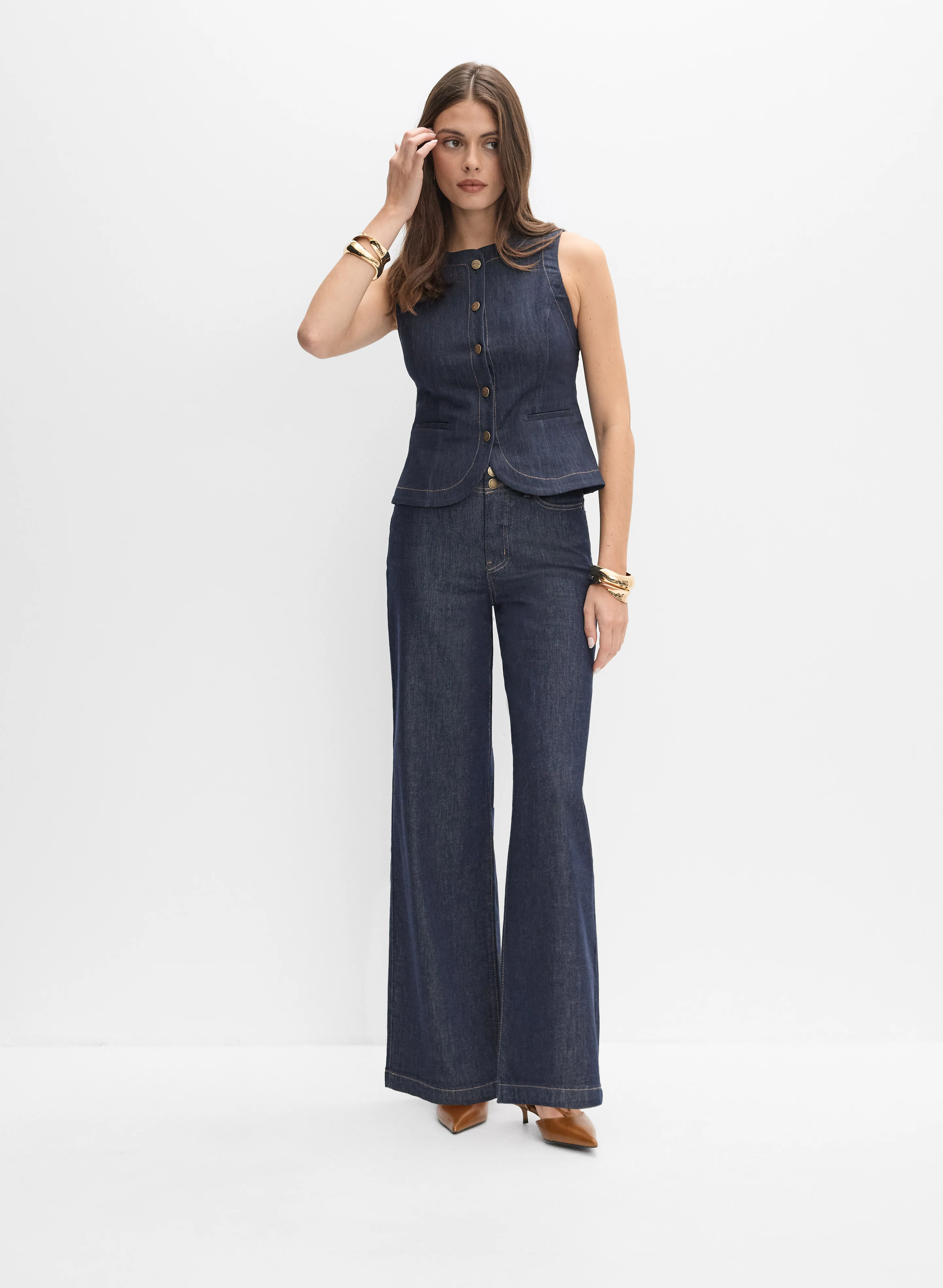 Denim Button-Down Vest - Image 3