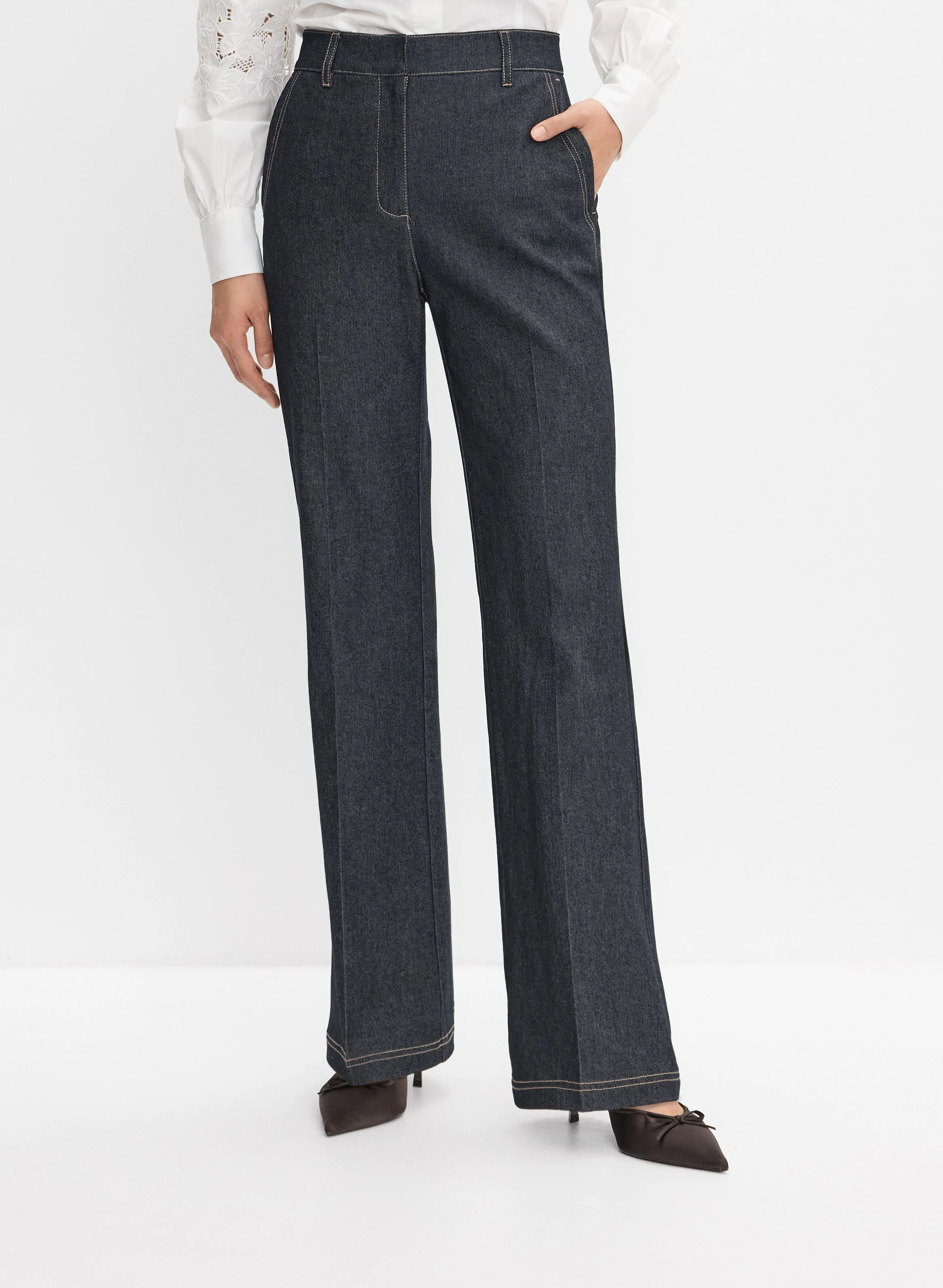 Denim Flare-Leg Trousers