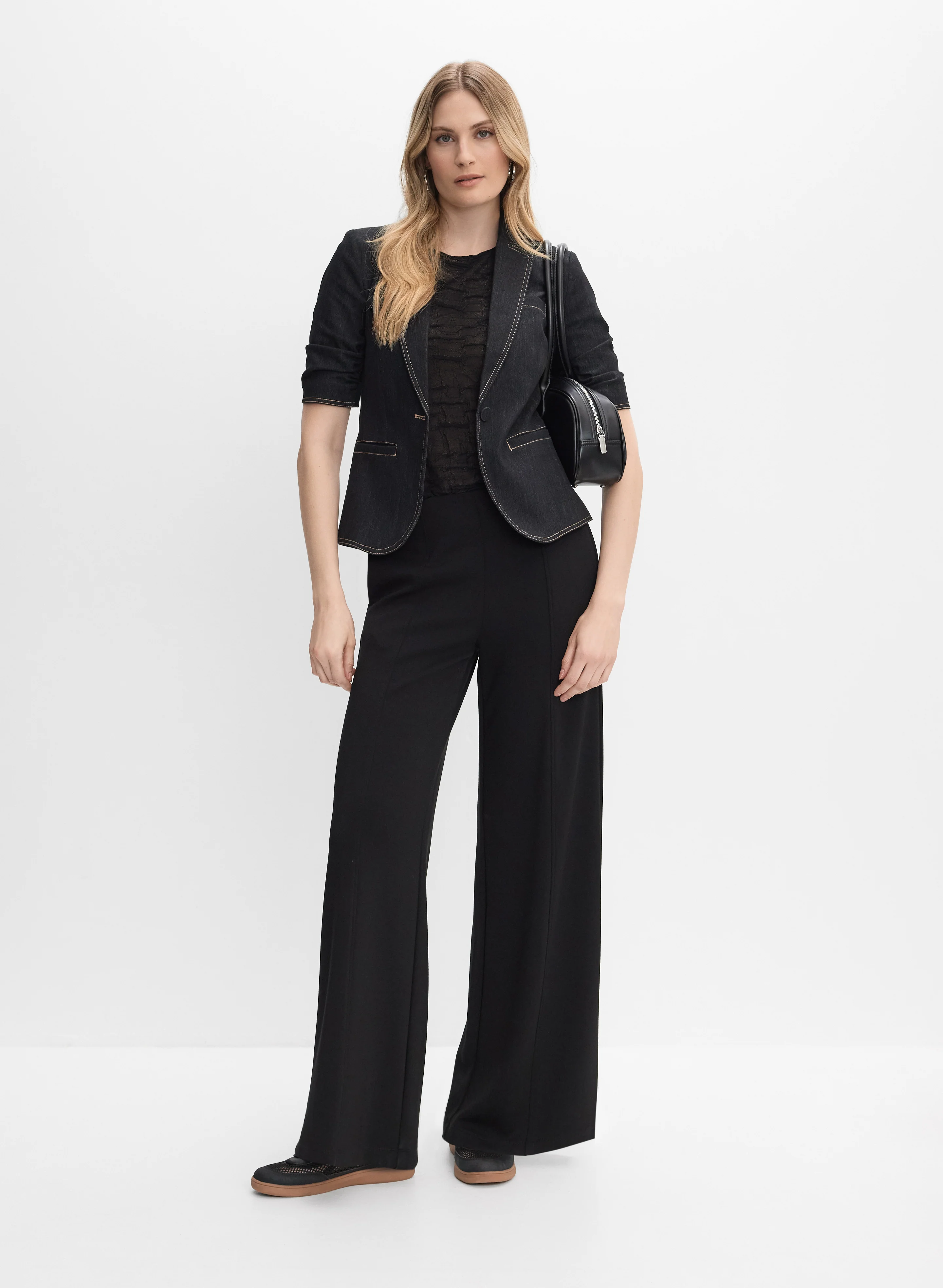 Denim Short Sleeve Blazer & Wide-Leg Pants