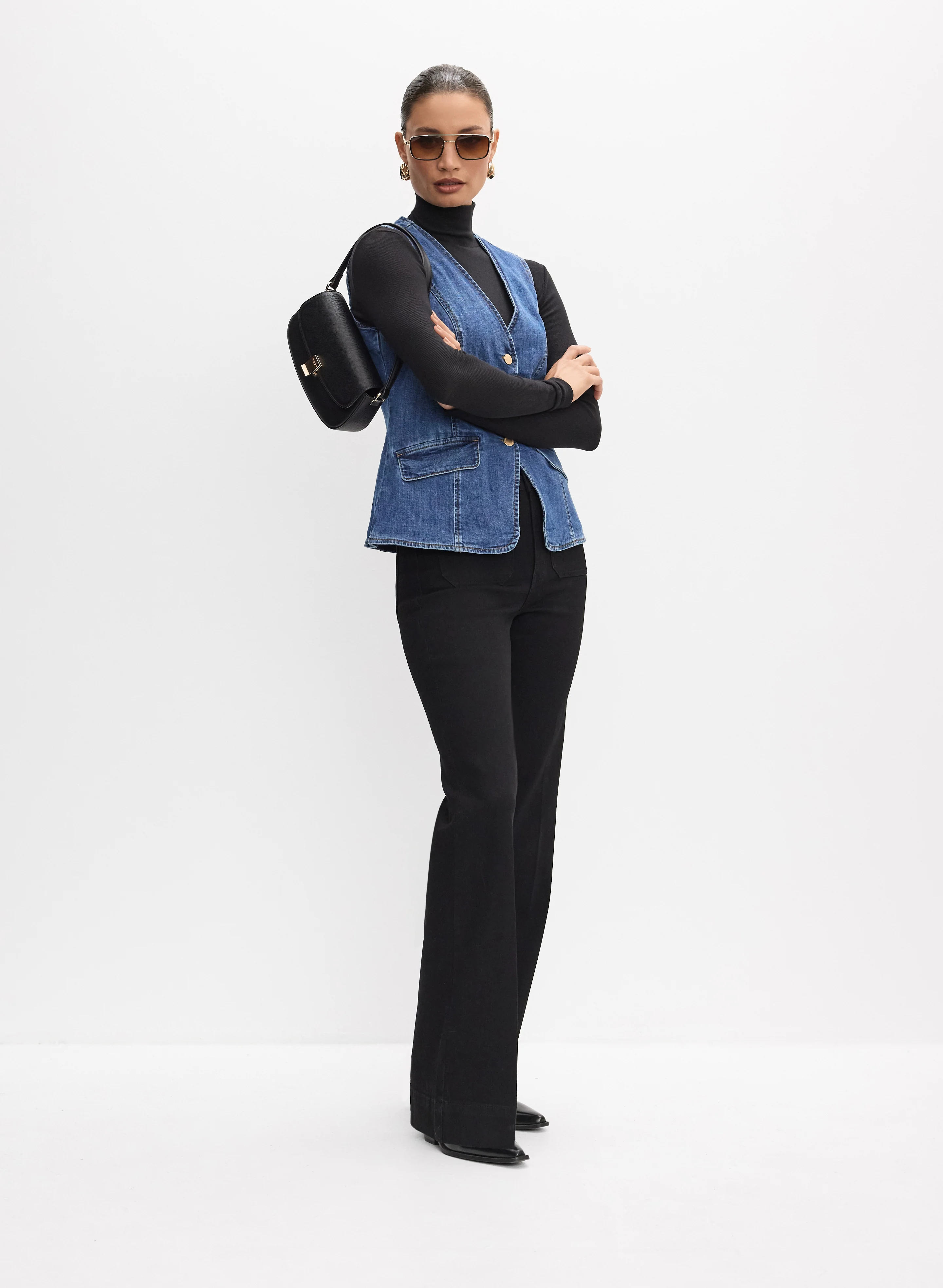 Denim Vest & Flare-Leg Jeans