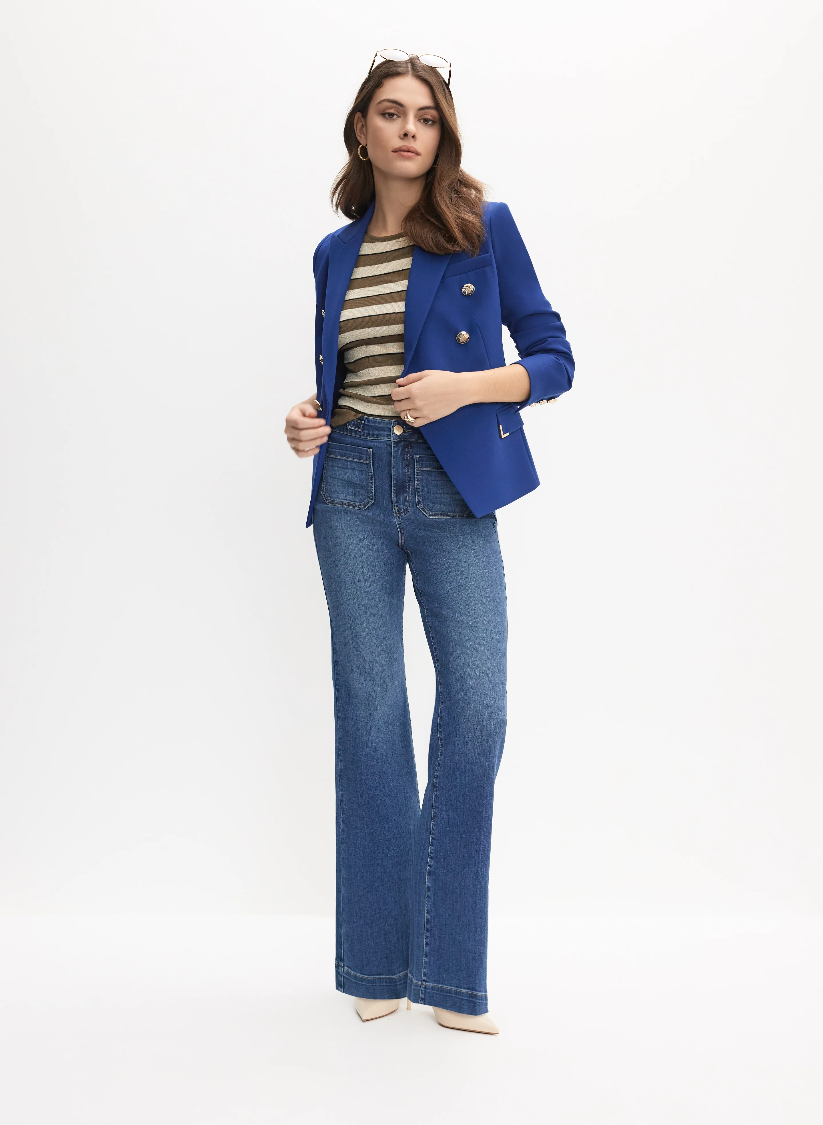 Double Breasted Blazer & Flared Jeans