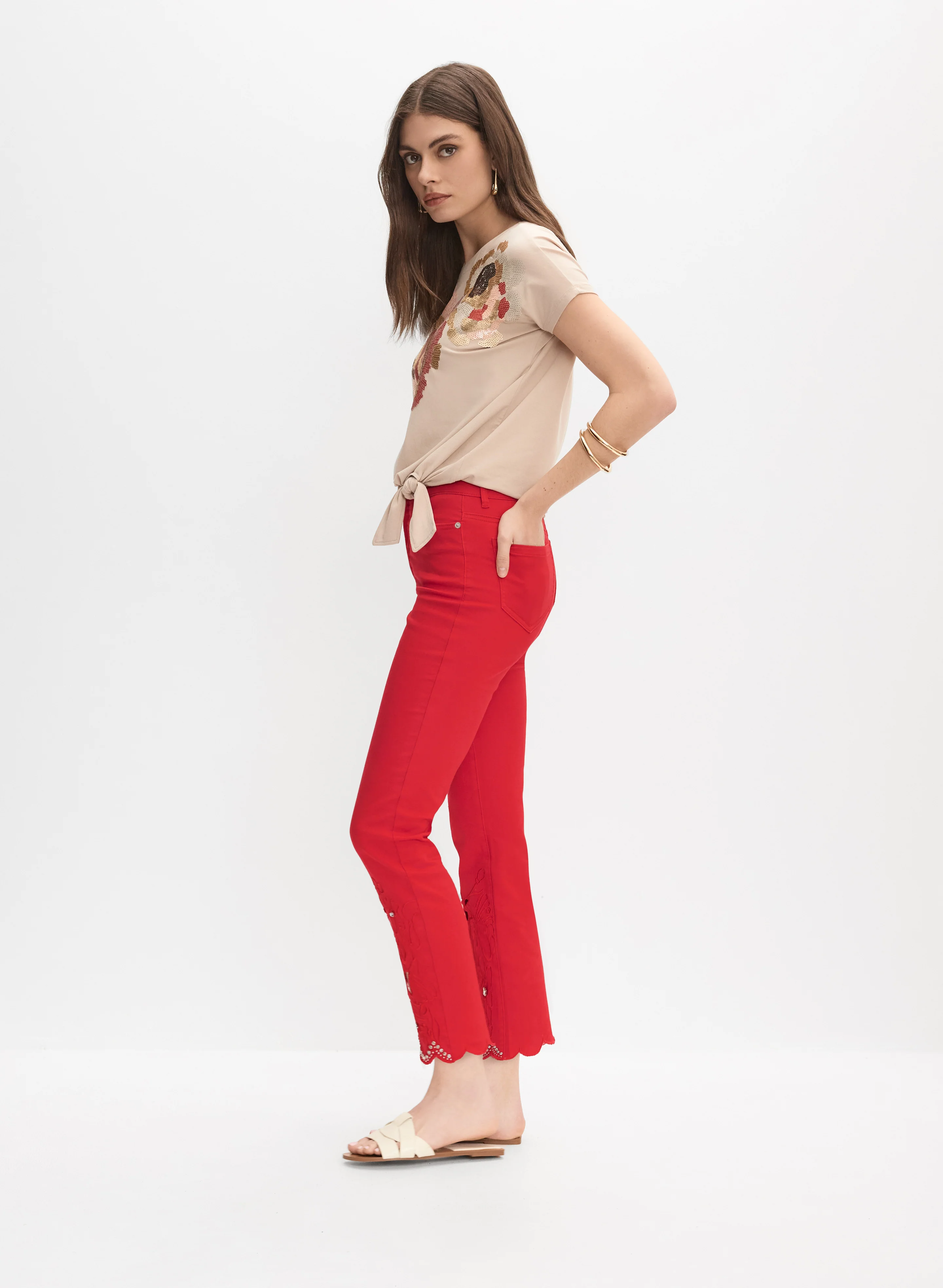 Embellished Cutout Hem Jeans - Image 5