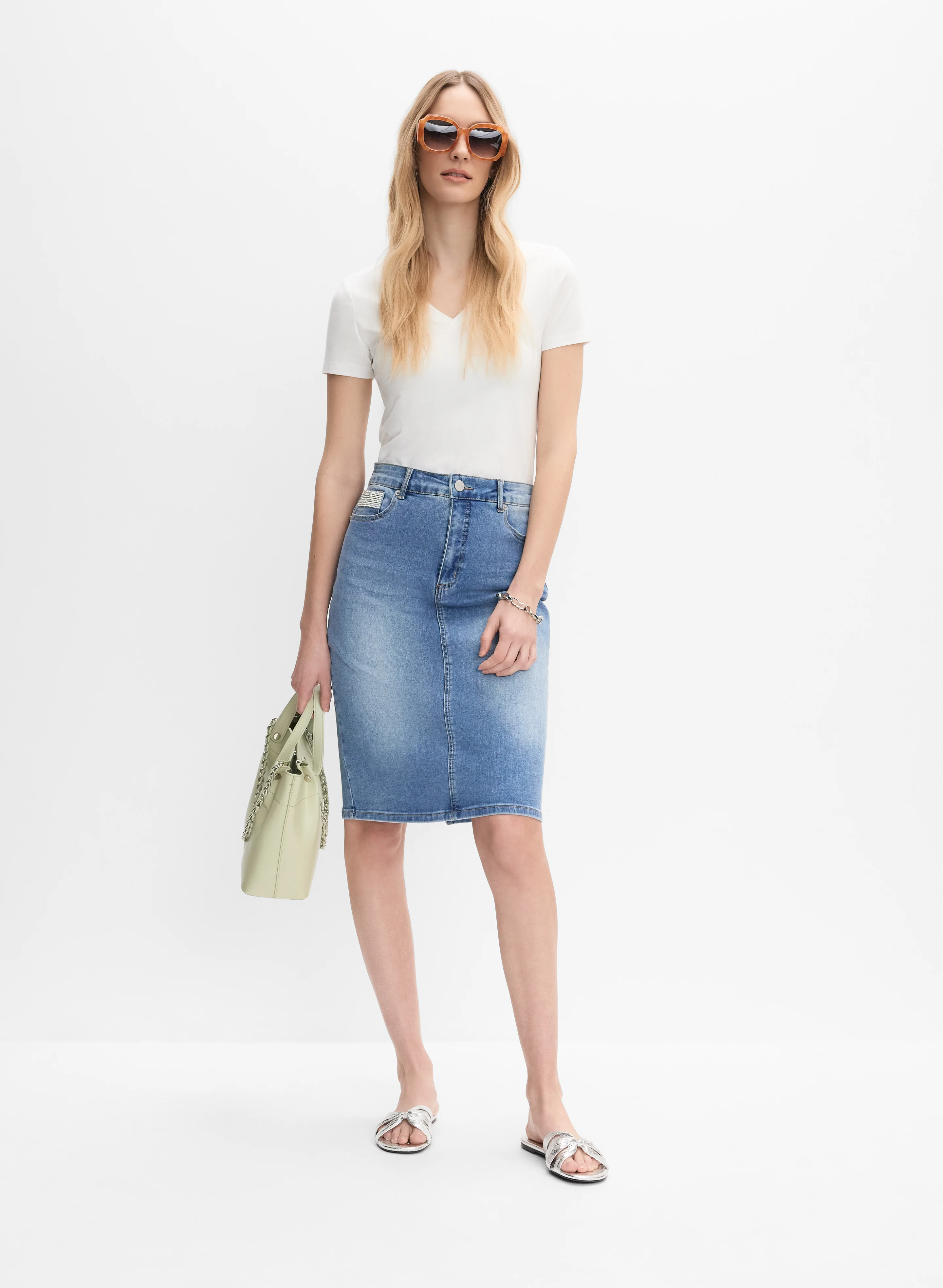 Embellished Denim Pencil Skirt - Image 3