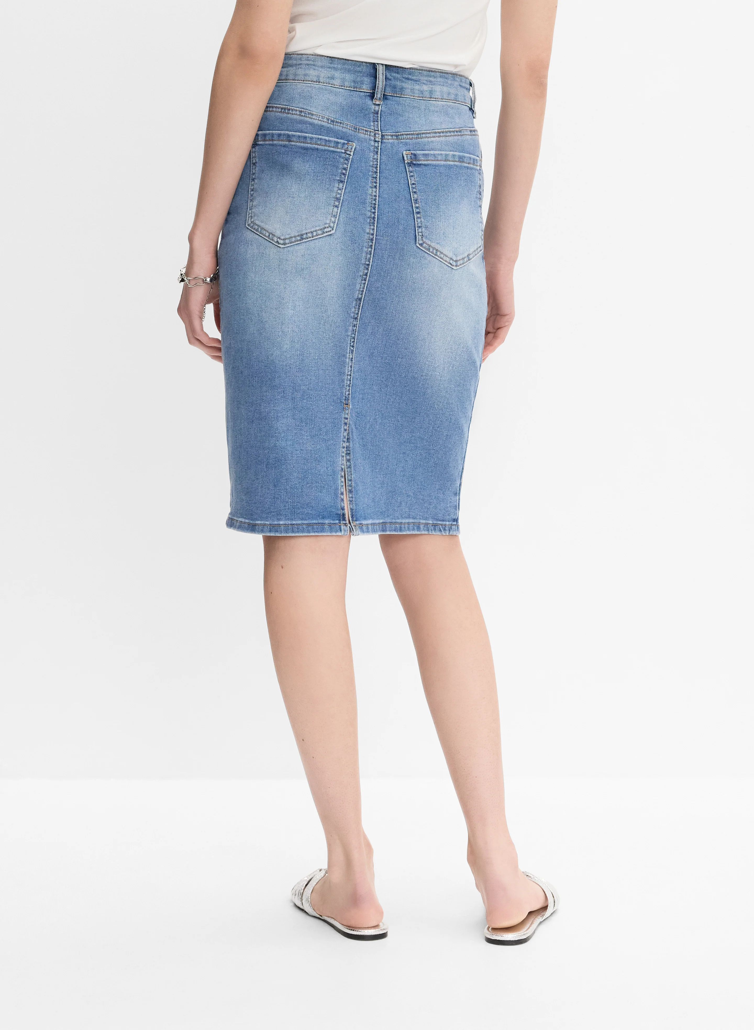 Embellished Denim Pencil Skirt - Image 4
