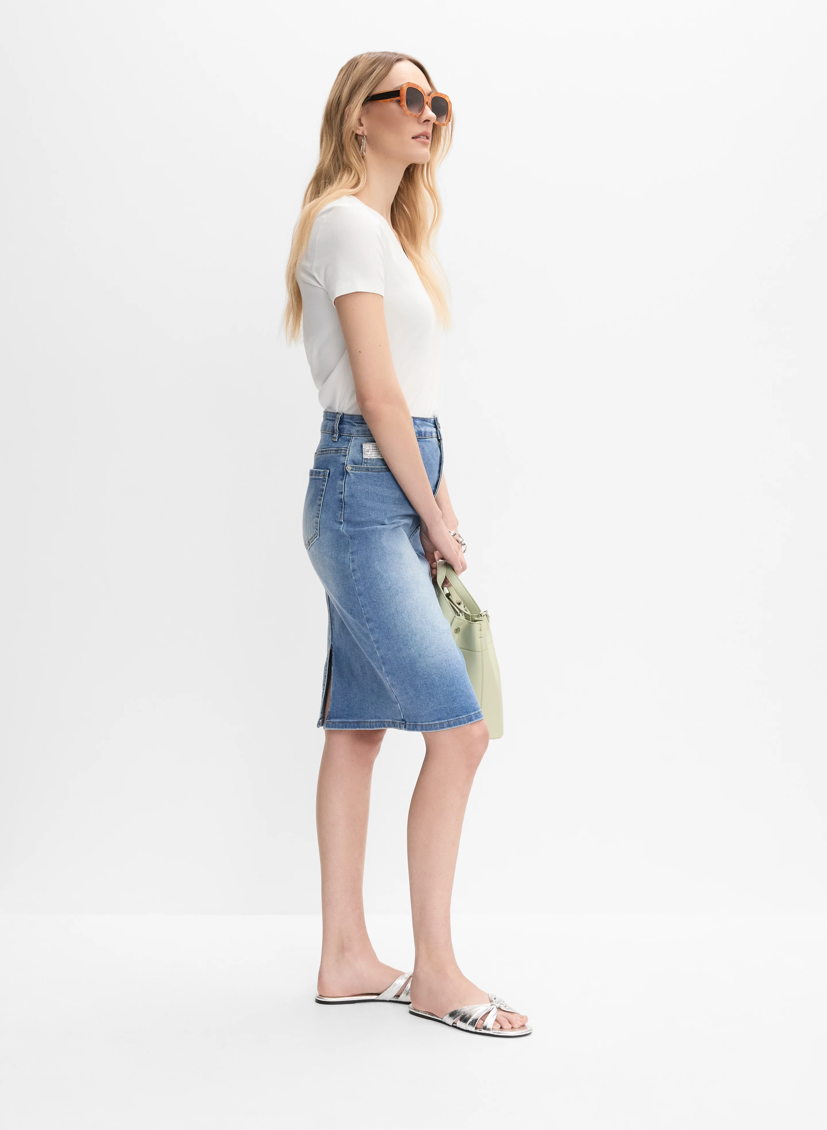 Embellished Denim Pencil Skirt - Image 5