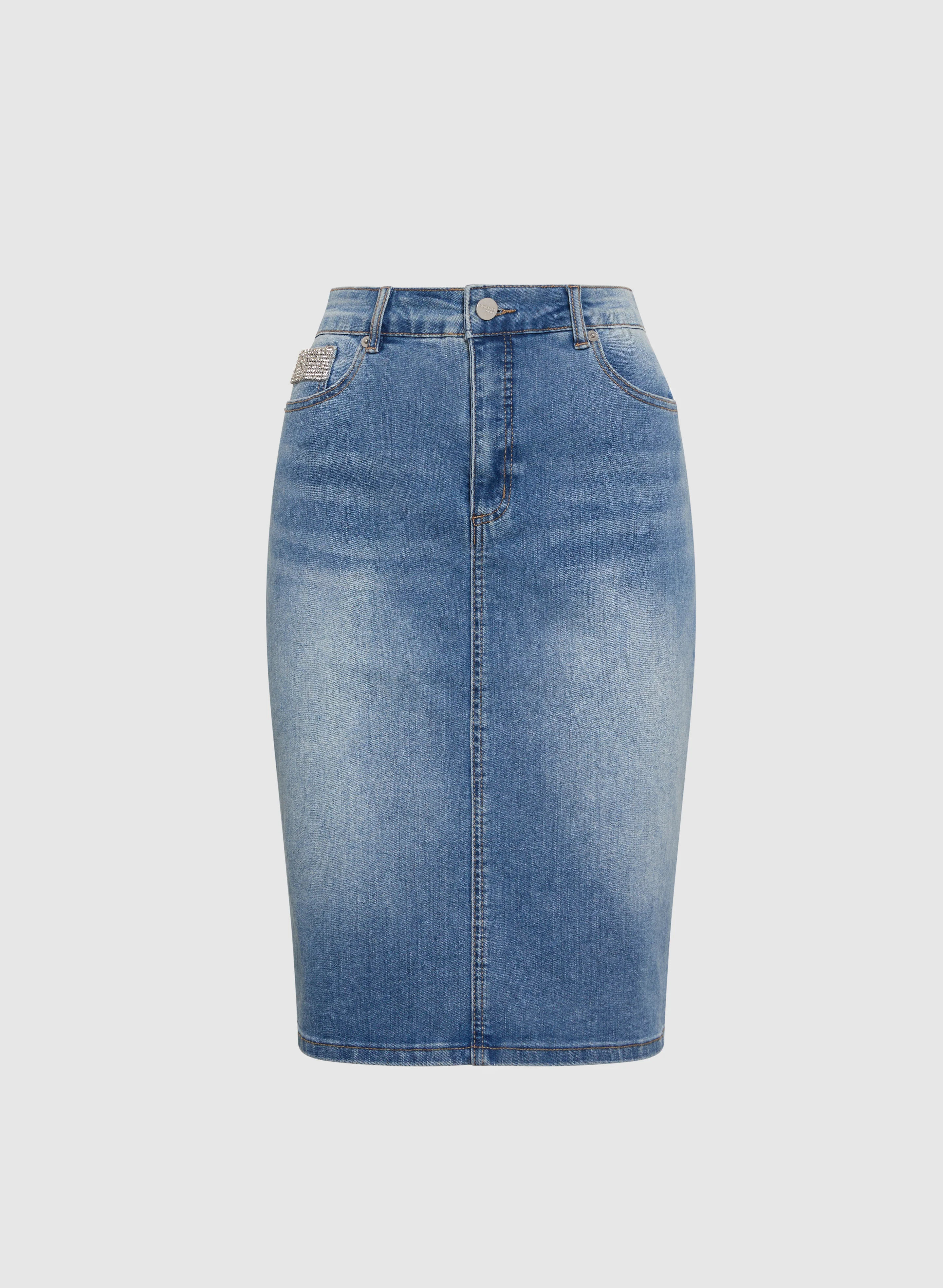Embellished Denim Pencil Skirt - Image 6