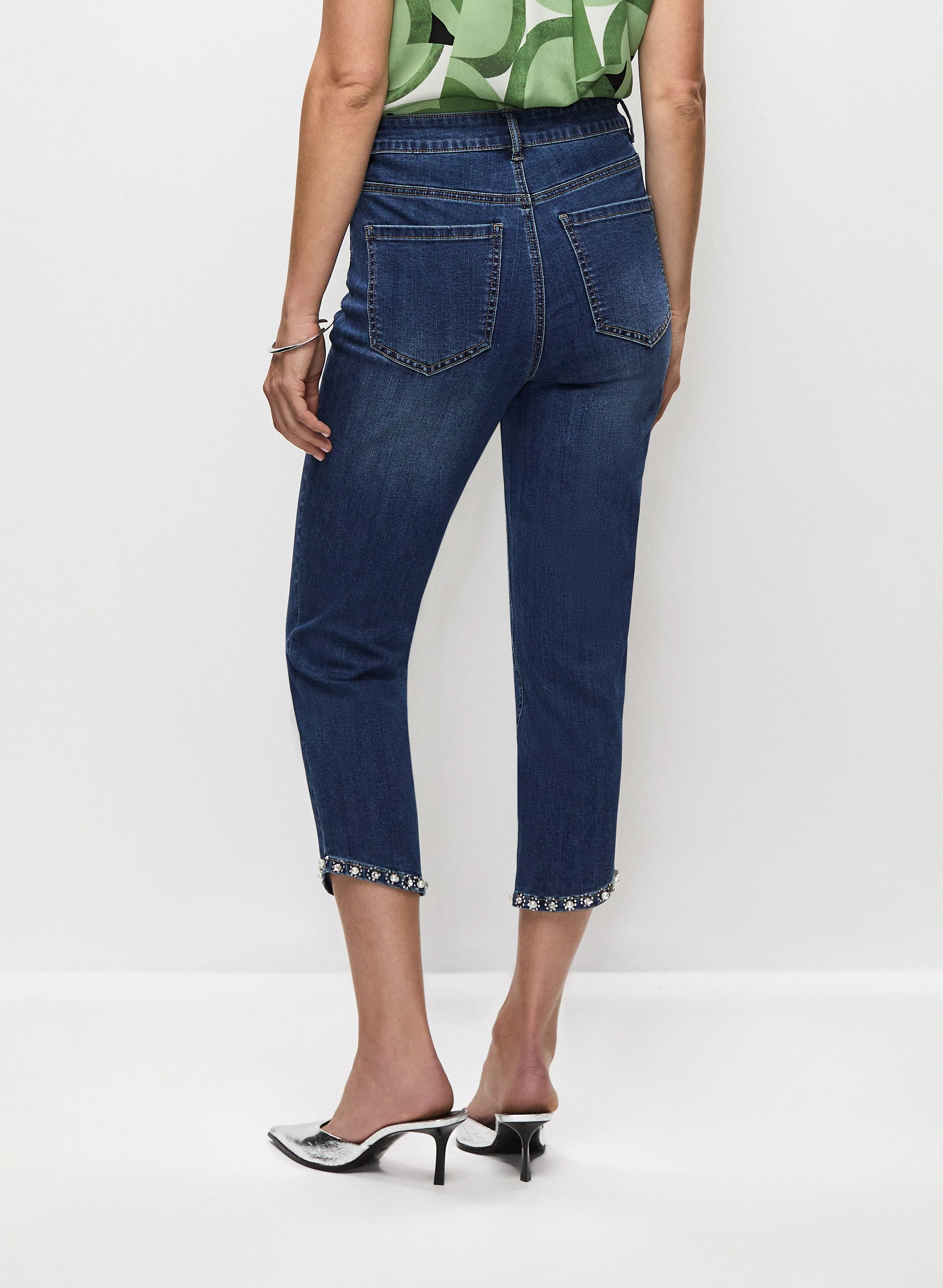 Embellished Hem Denim Capris - Image 2