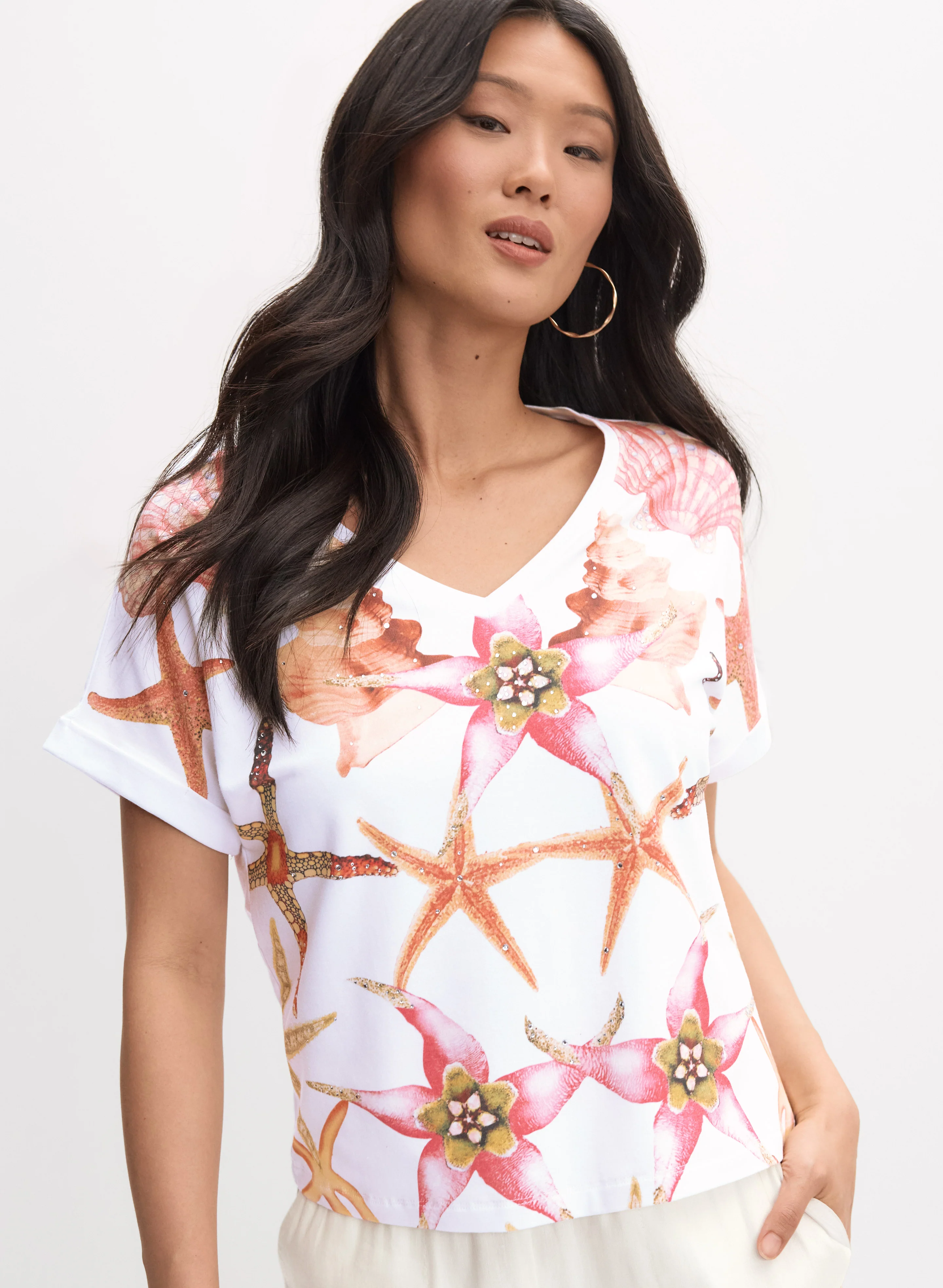 Embellished Starfish Print T-Shirt - Image 5