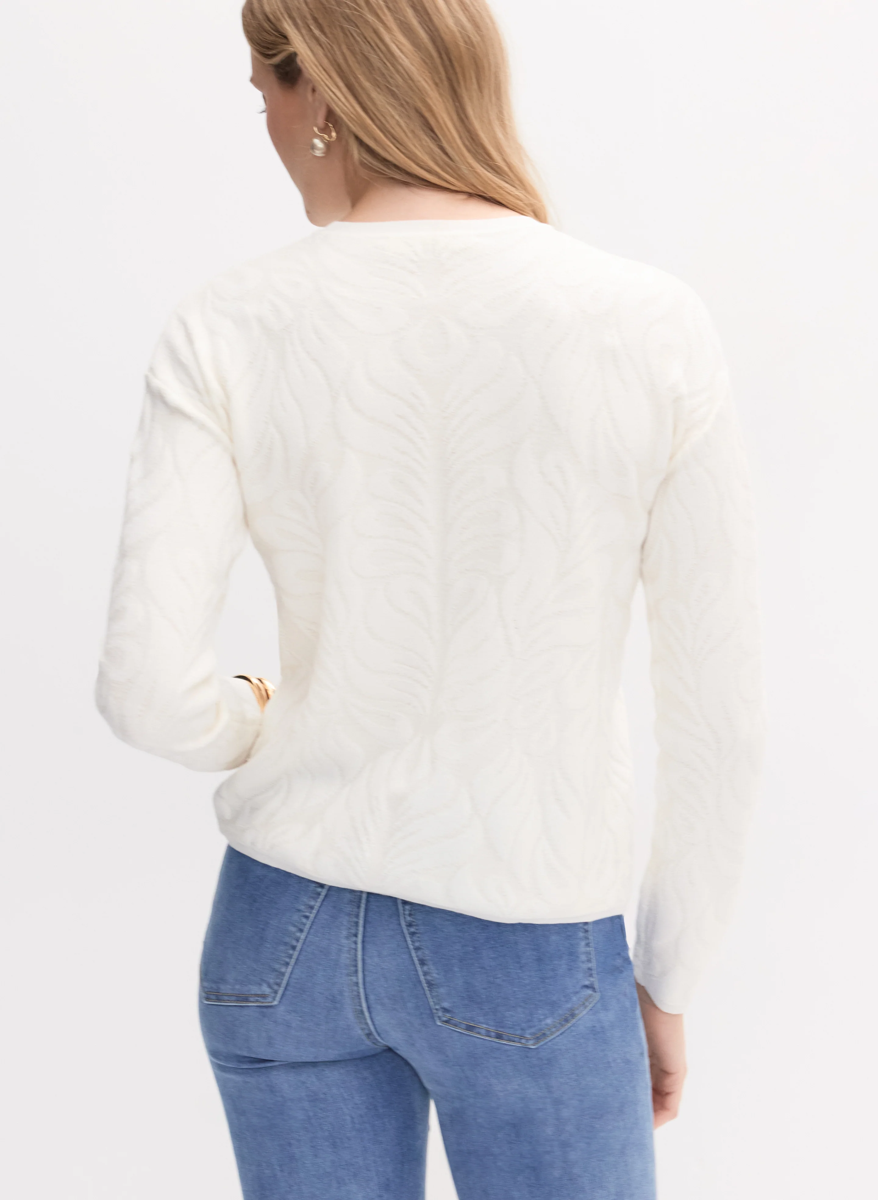 Embossed Floral Motif Sweater - Image 5
