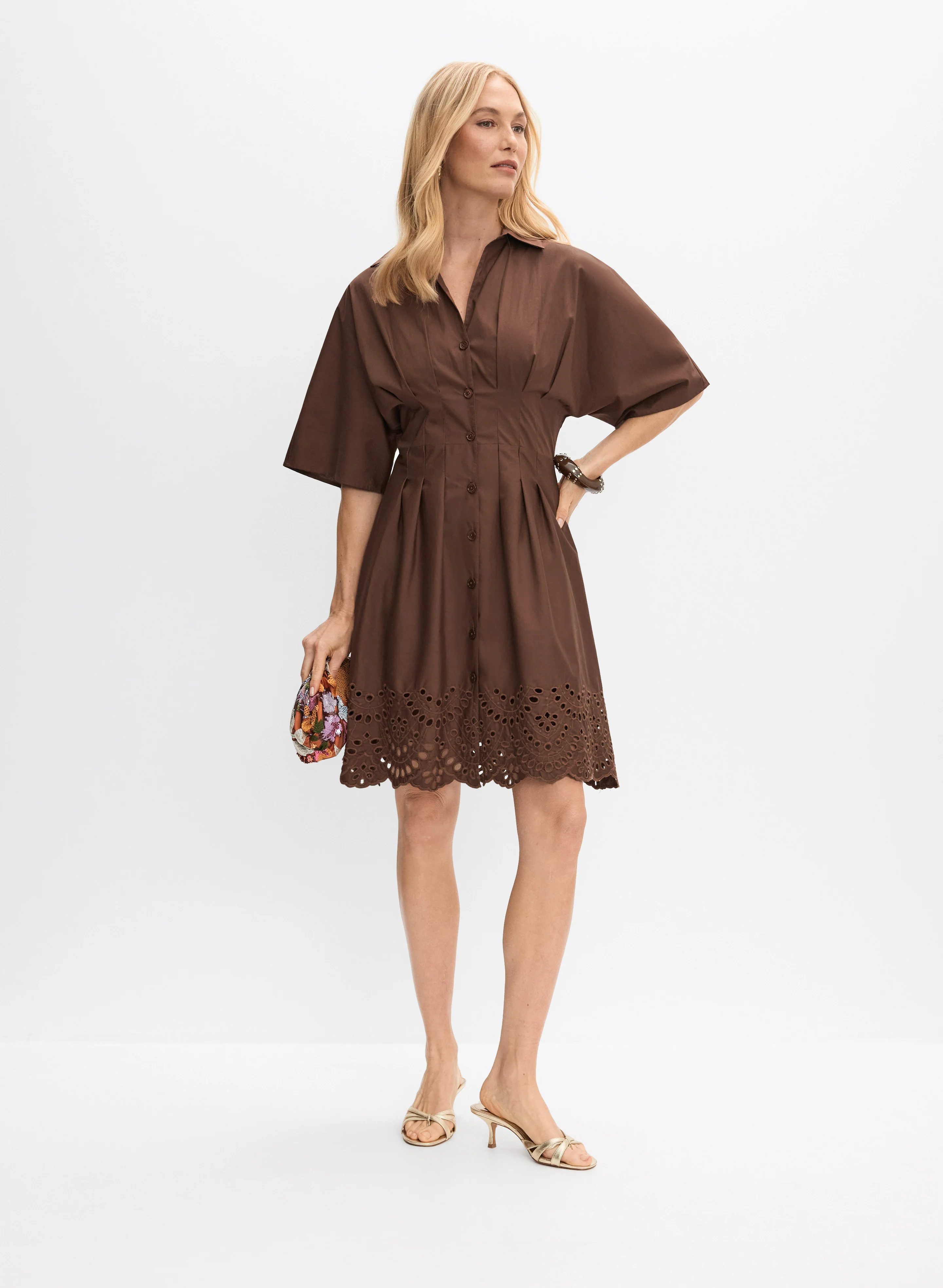Embroidered Hem Shirt Dress
