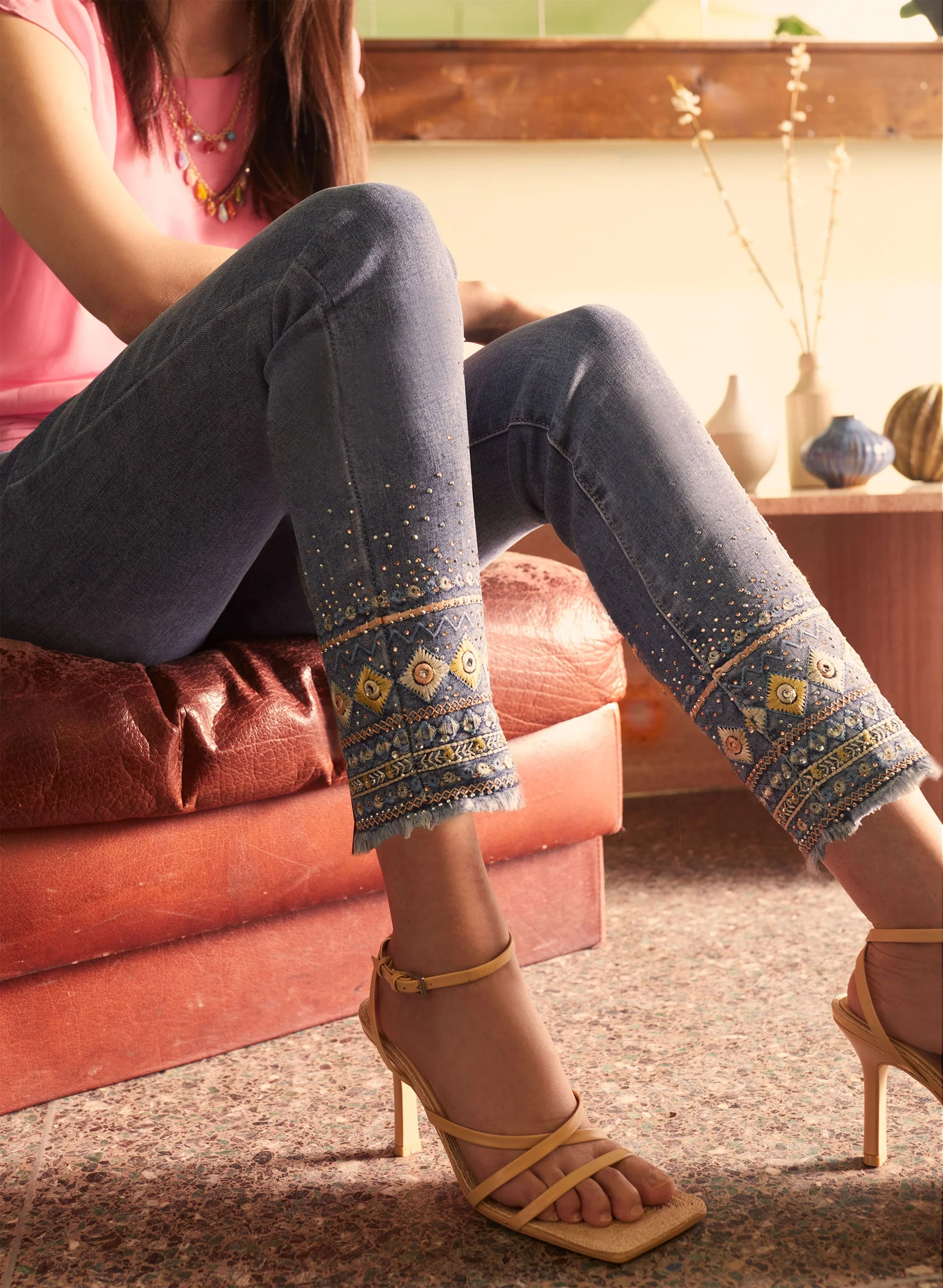 Embroidered Slim Leg Jeans - Image 5