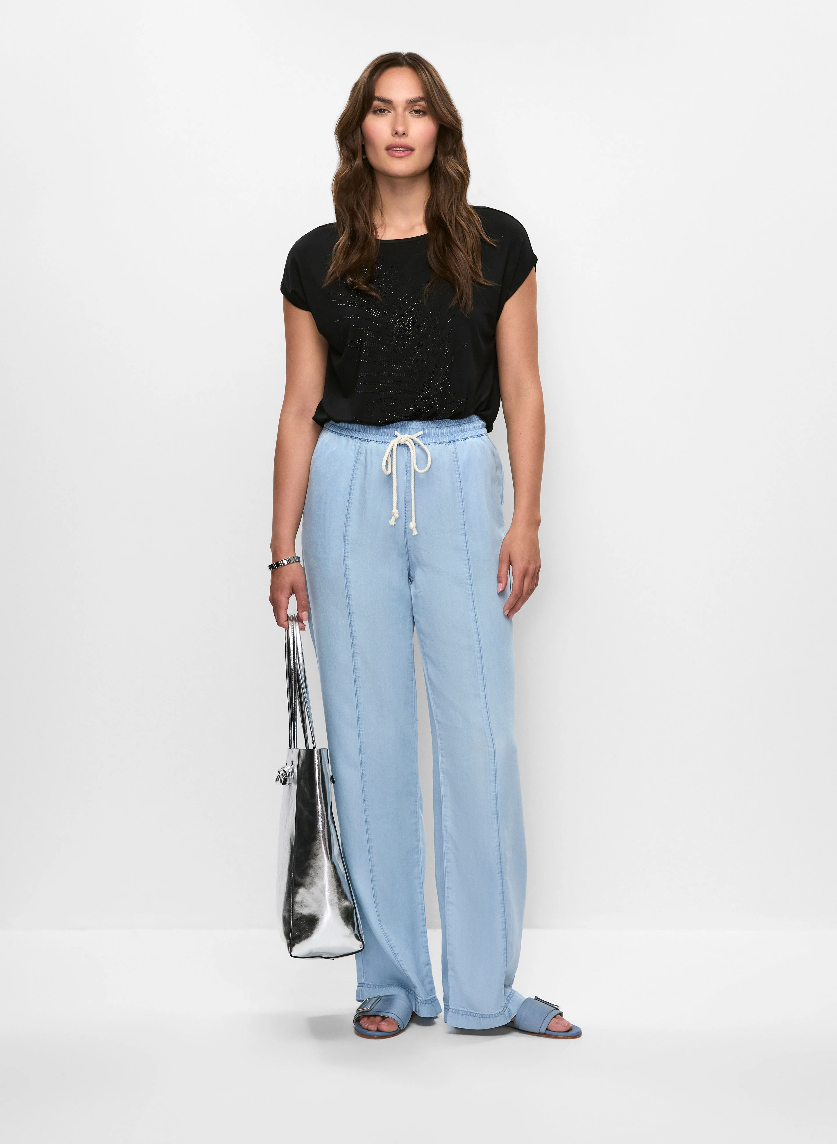 Embroidered Top & Wide Leg Pants