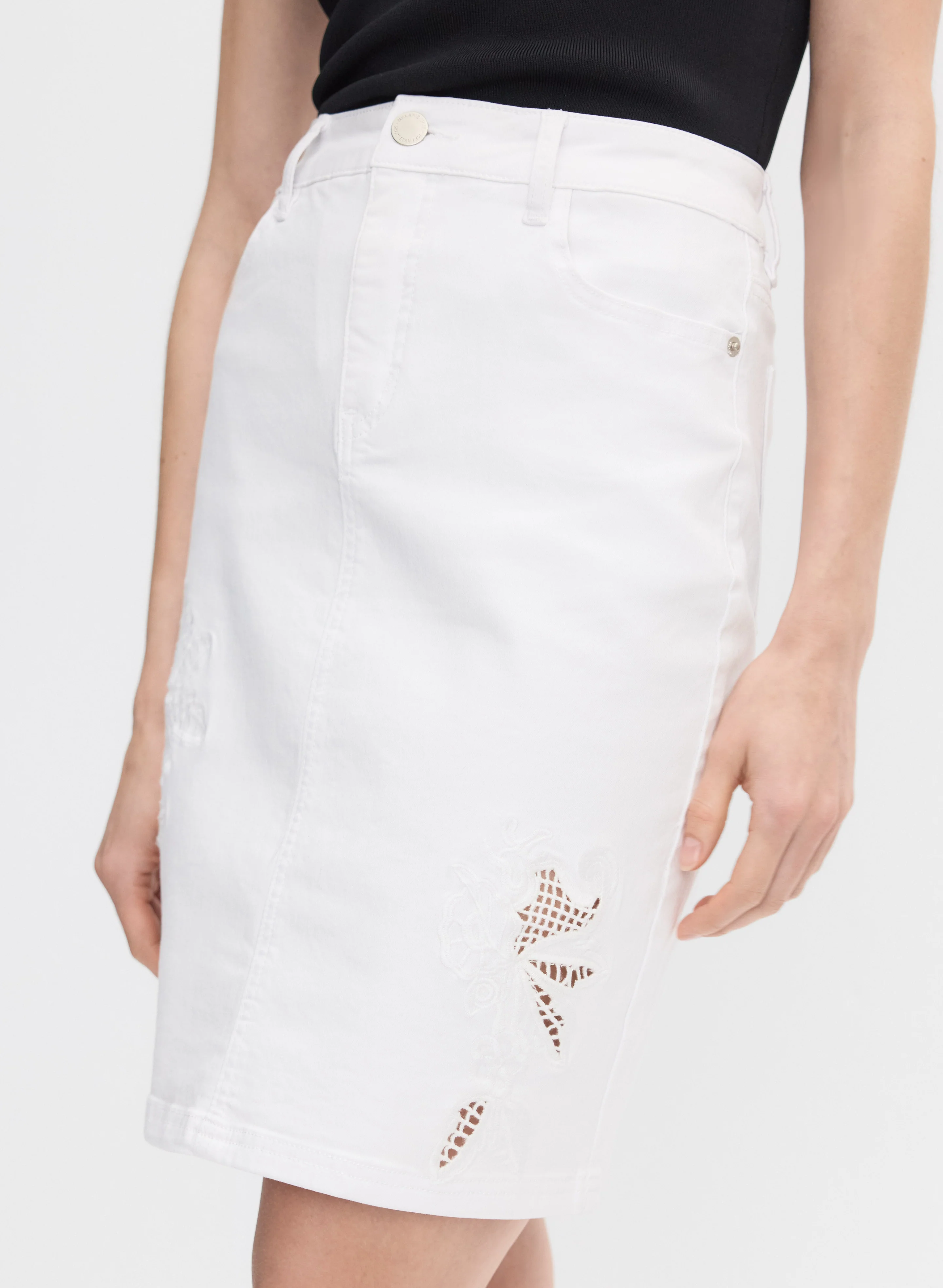 Eyelet Embroidered Denim Skirt - Image 2