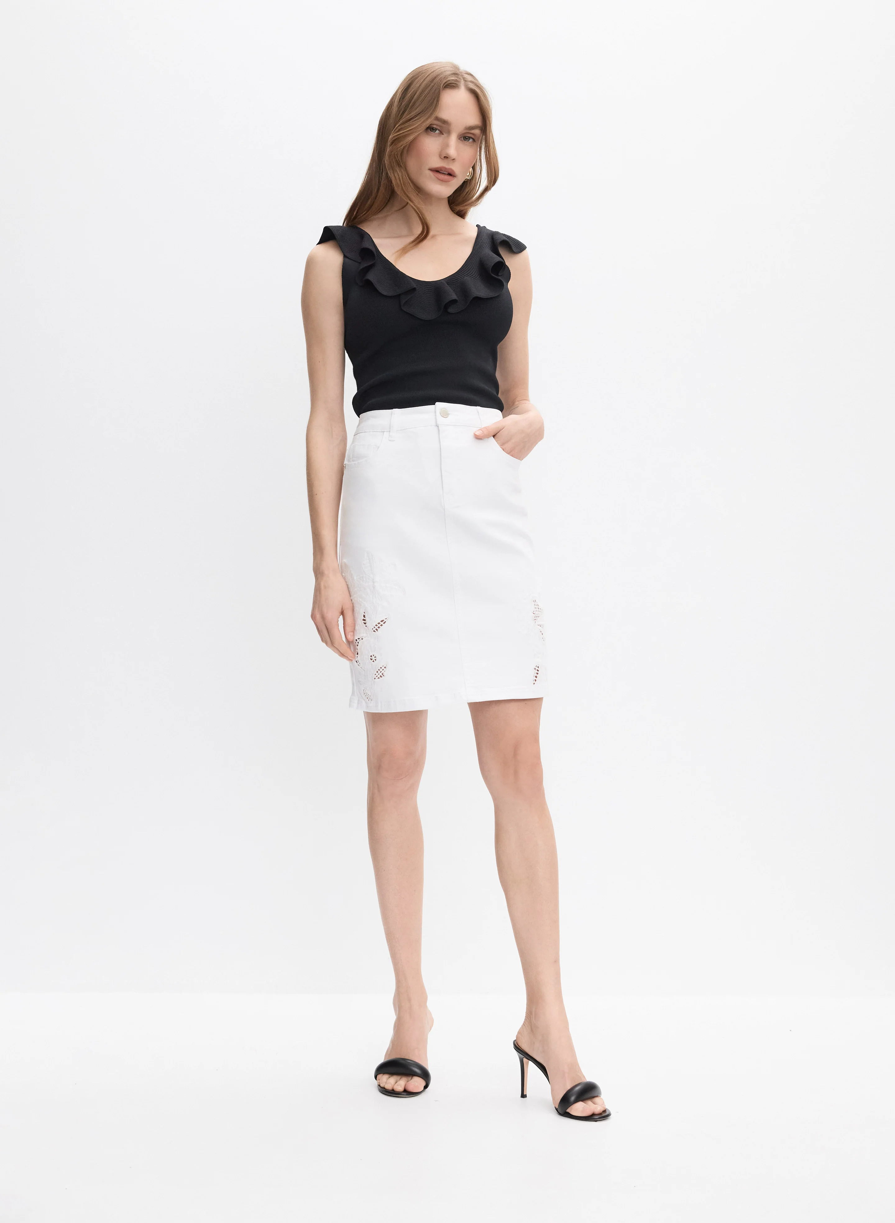 Eyelet Embroidered Denim Skirt - Image 3