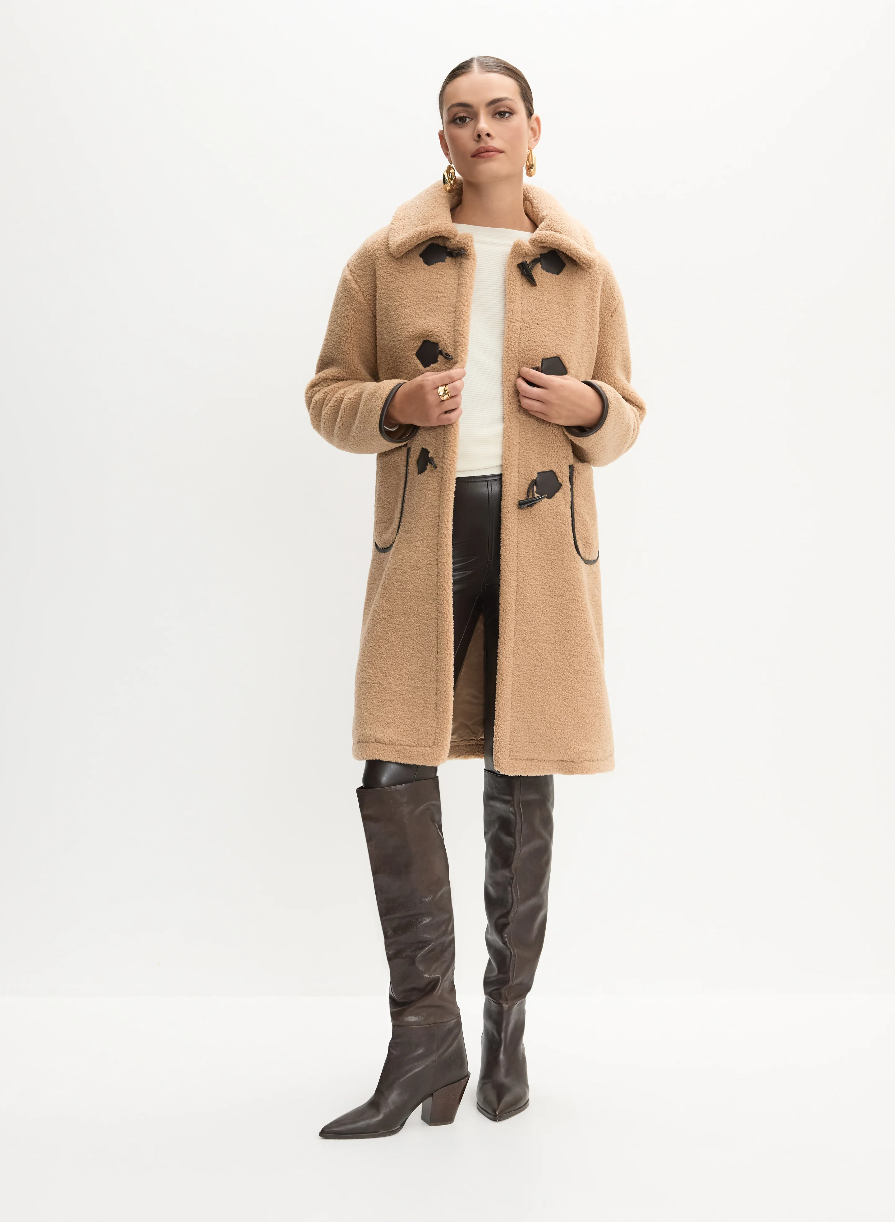 Faux Shearling Horn Button Coat - Image 3