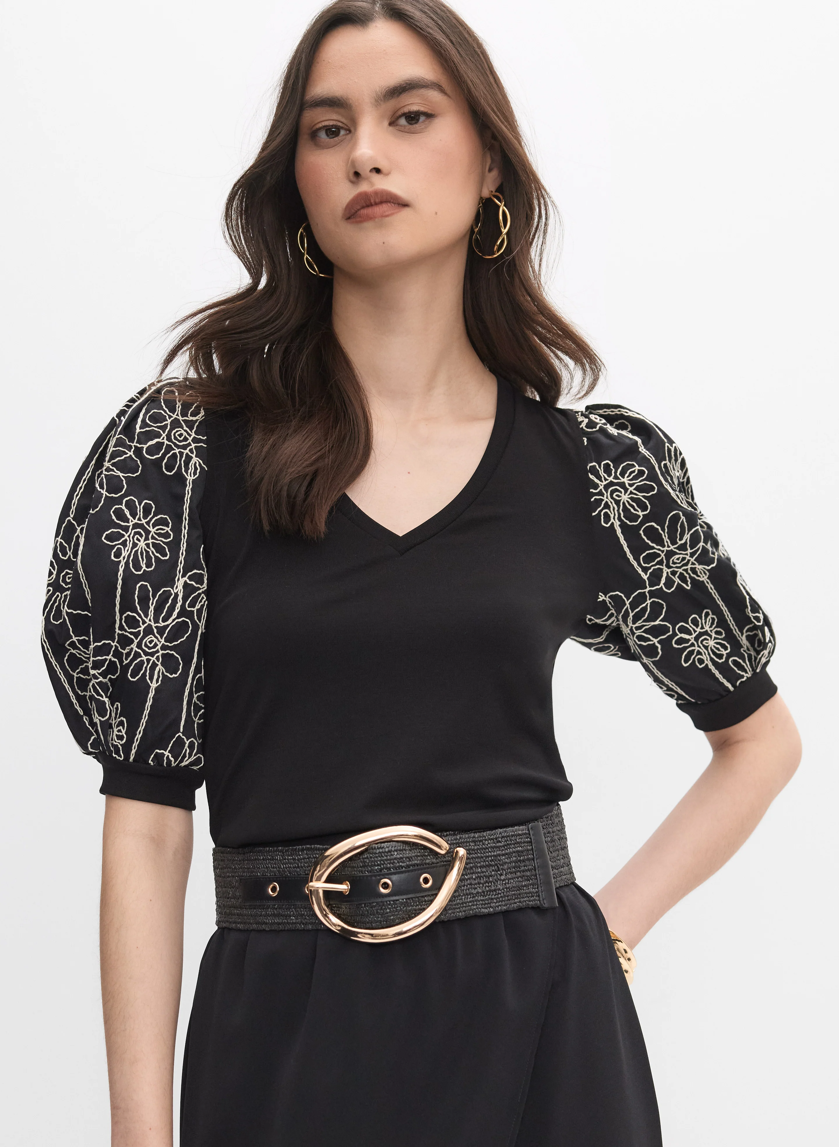 Floral Balloon Sleeve Top