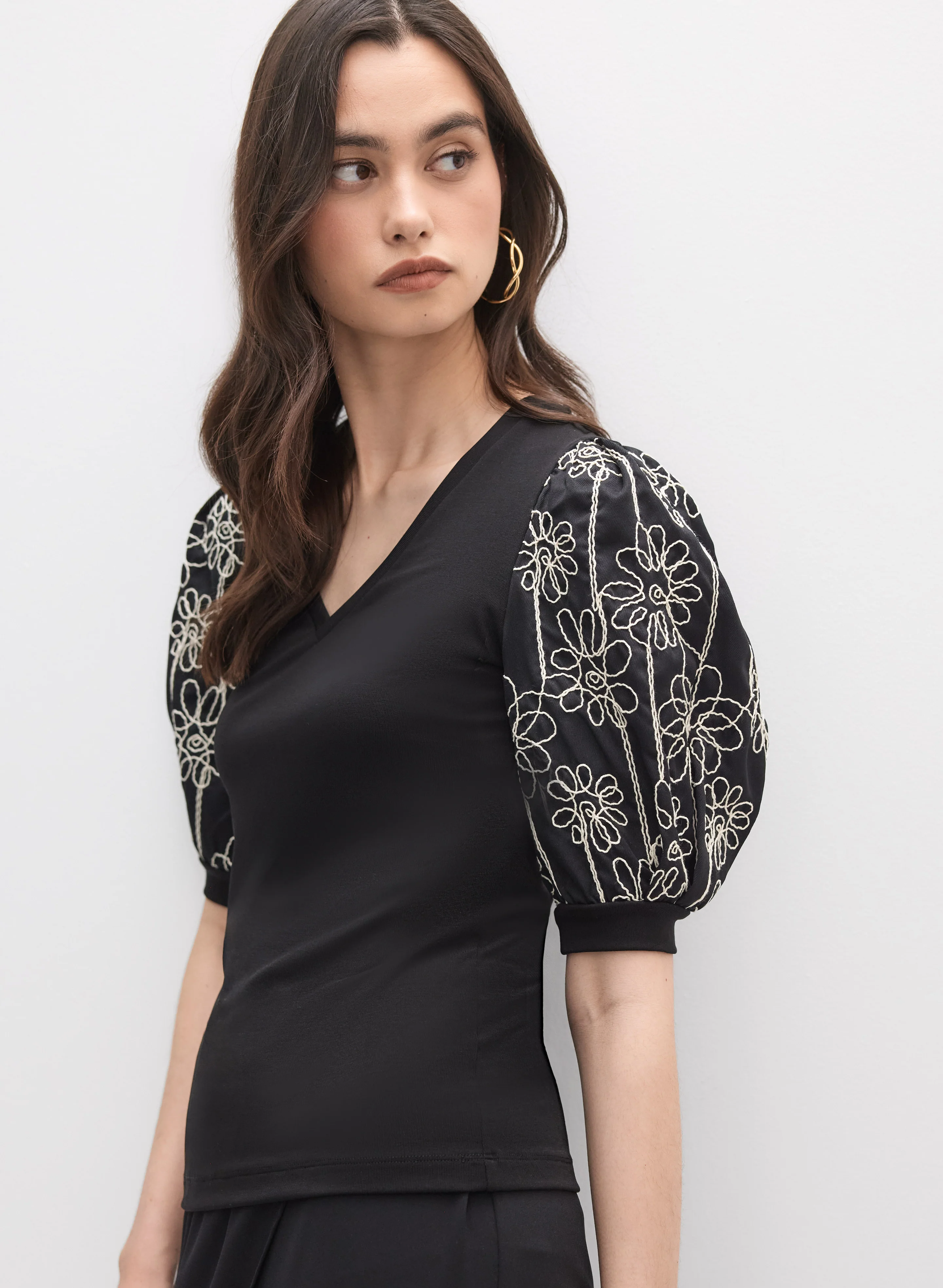 Floral Balloon Sleeve Top - Image 5