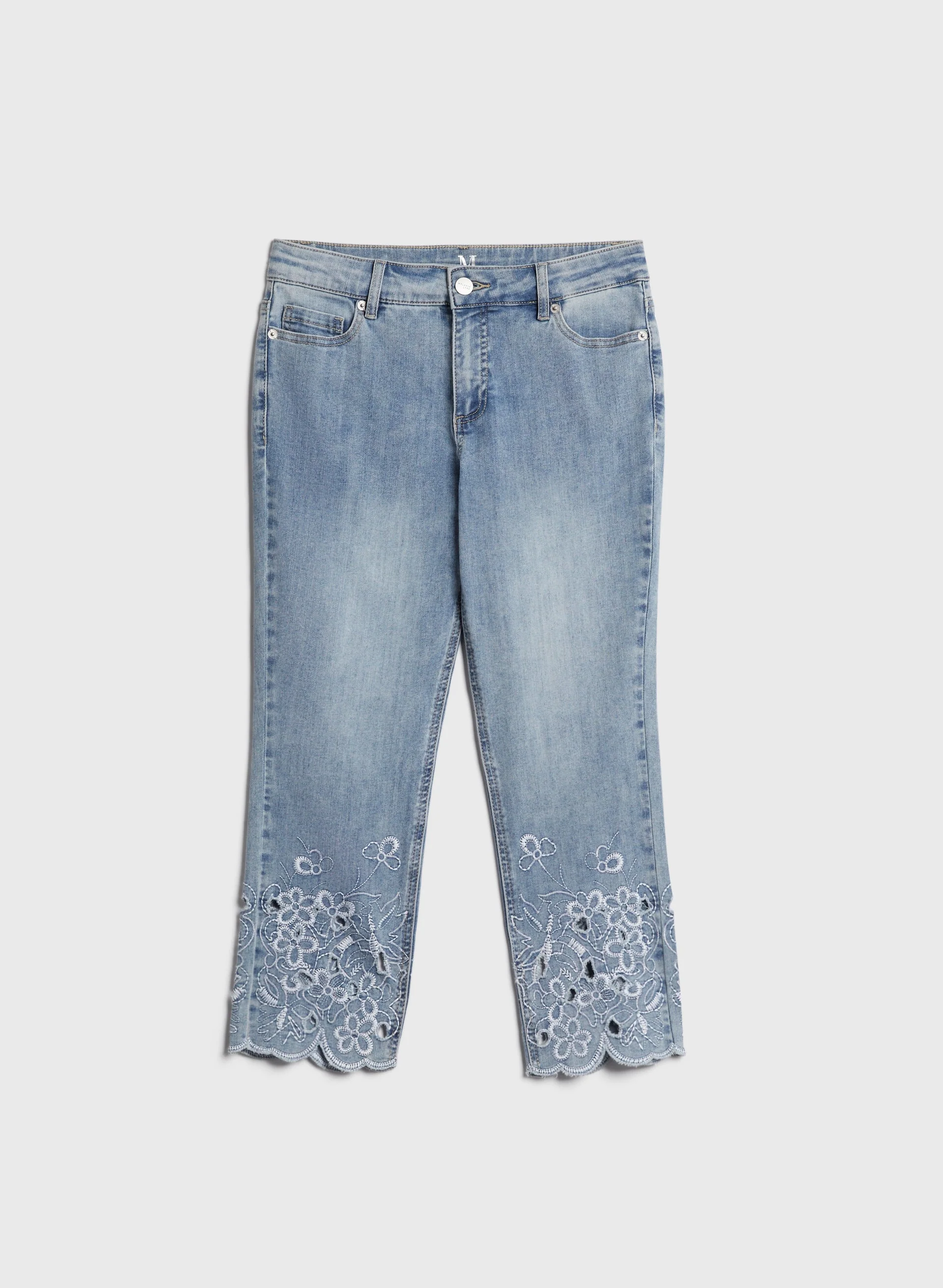 Floral Embroidery Slim Leg Capri Pants - Image 6