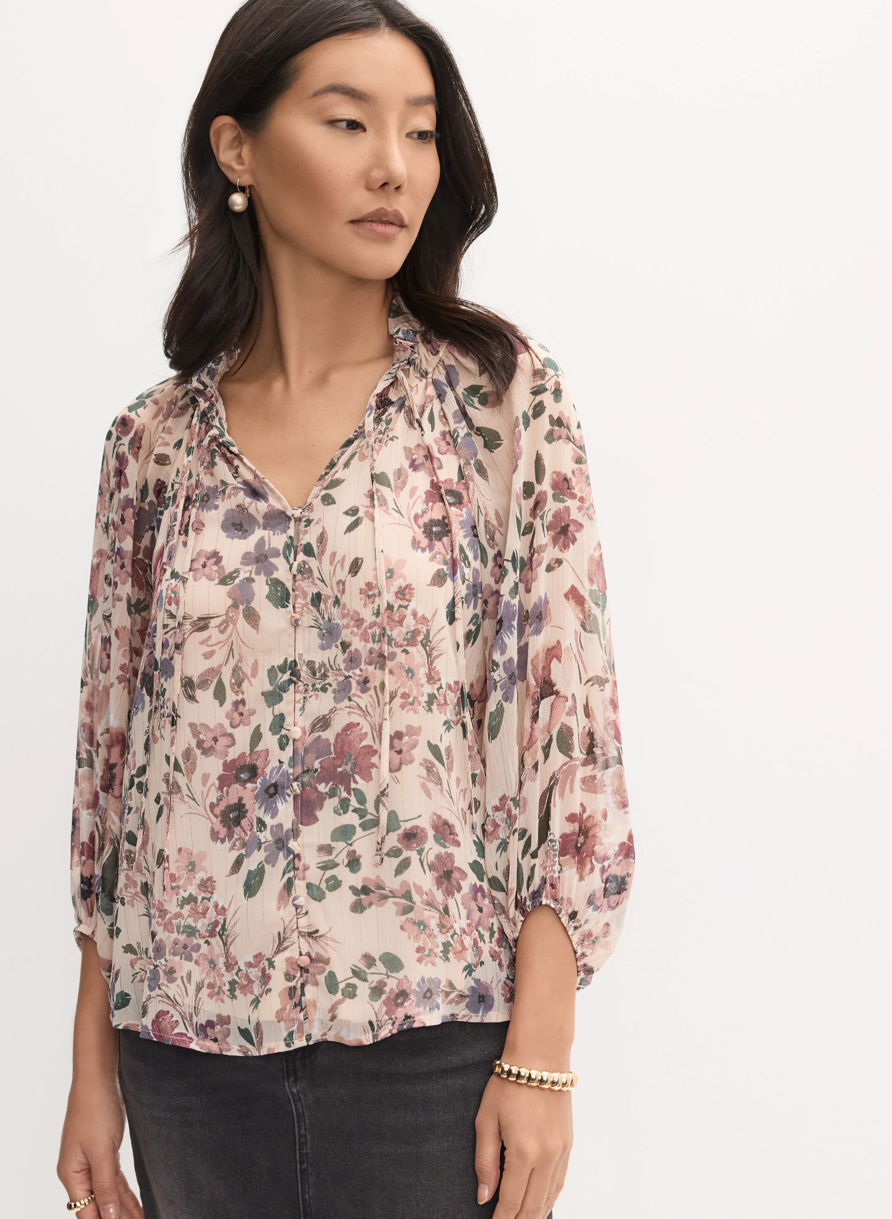 Floral Frilled Neck Blouse - Image 5