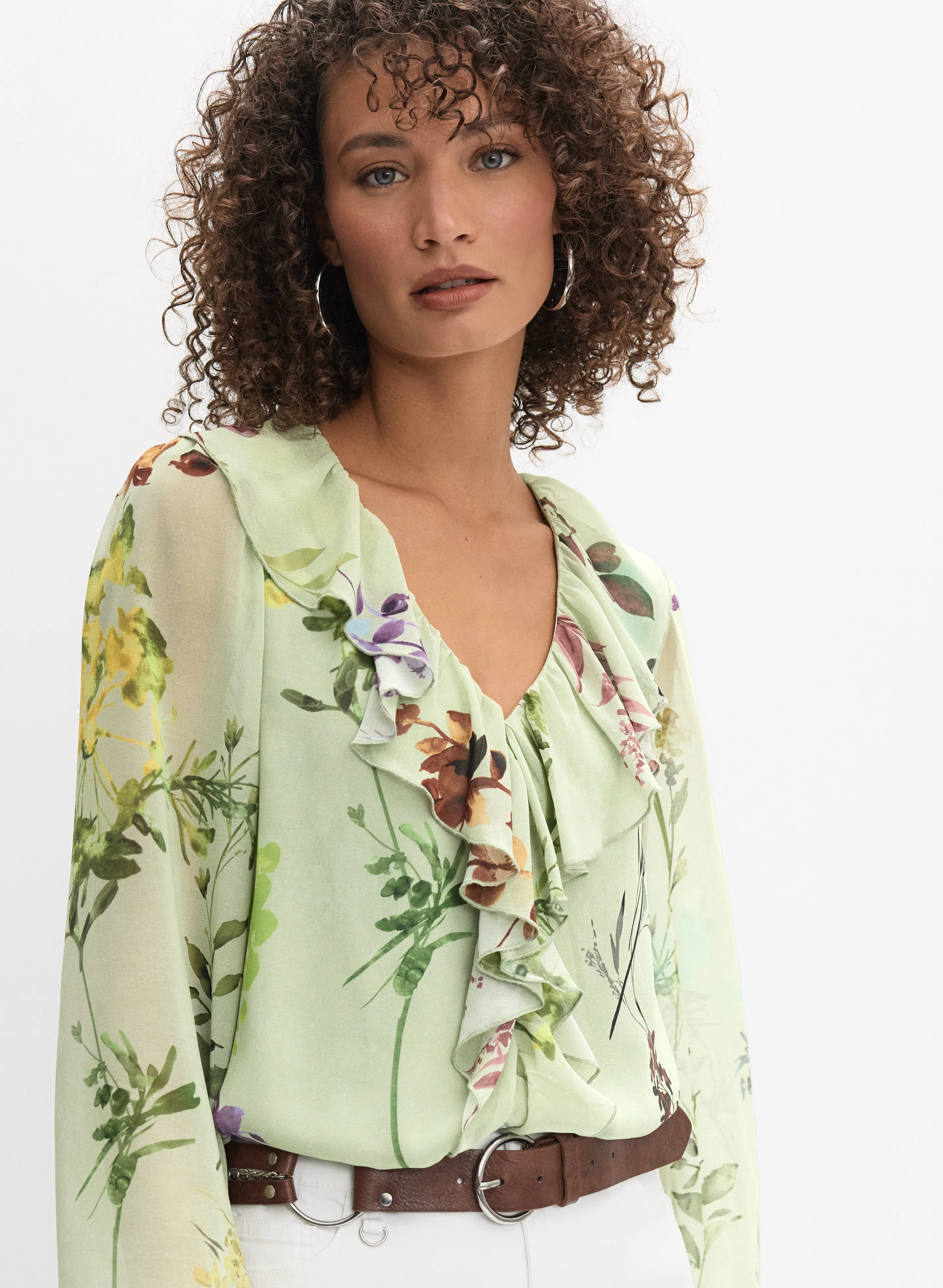 Floral Ruffle Front Blouse - Image 2