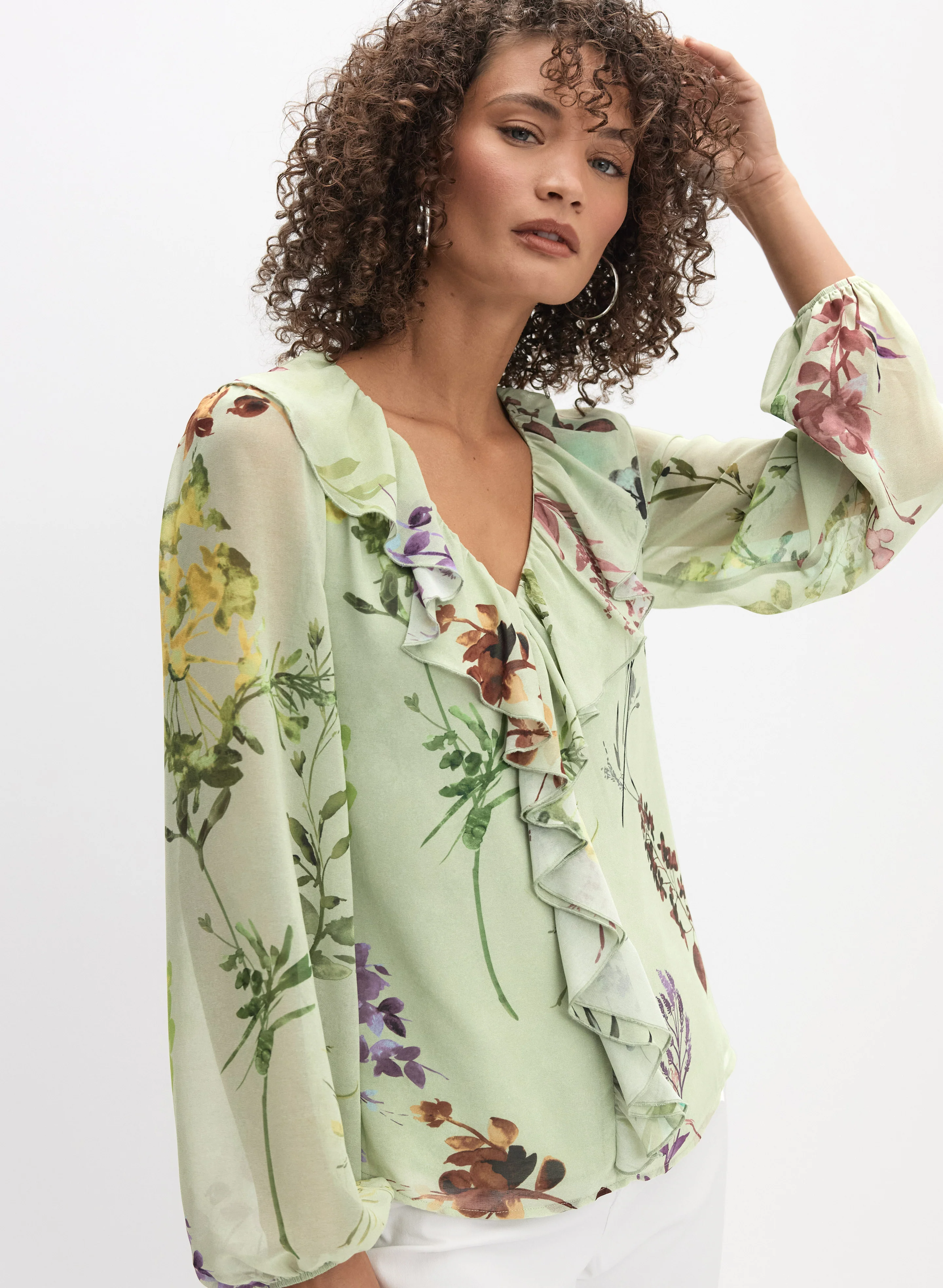 Floral Ruffle Front Blouse - Image 5