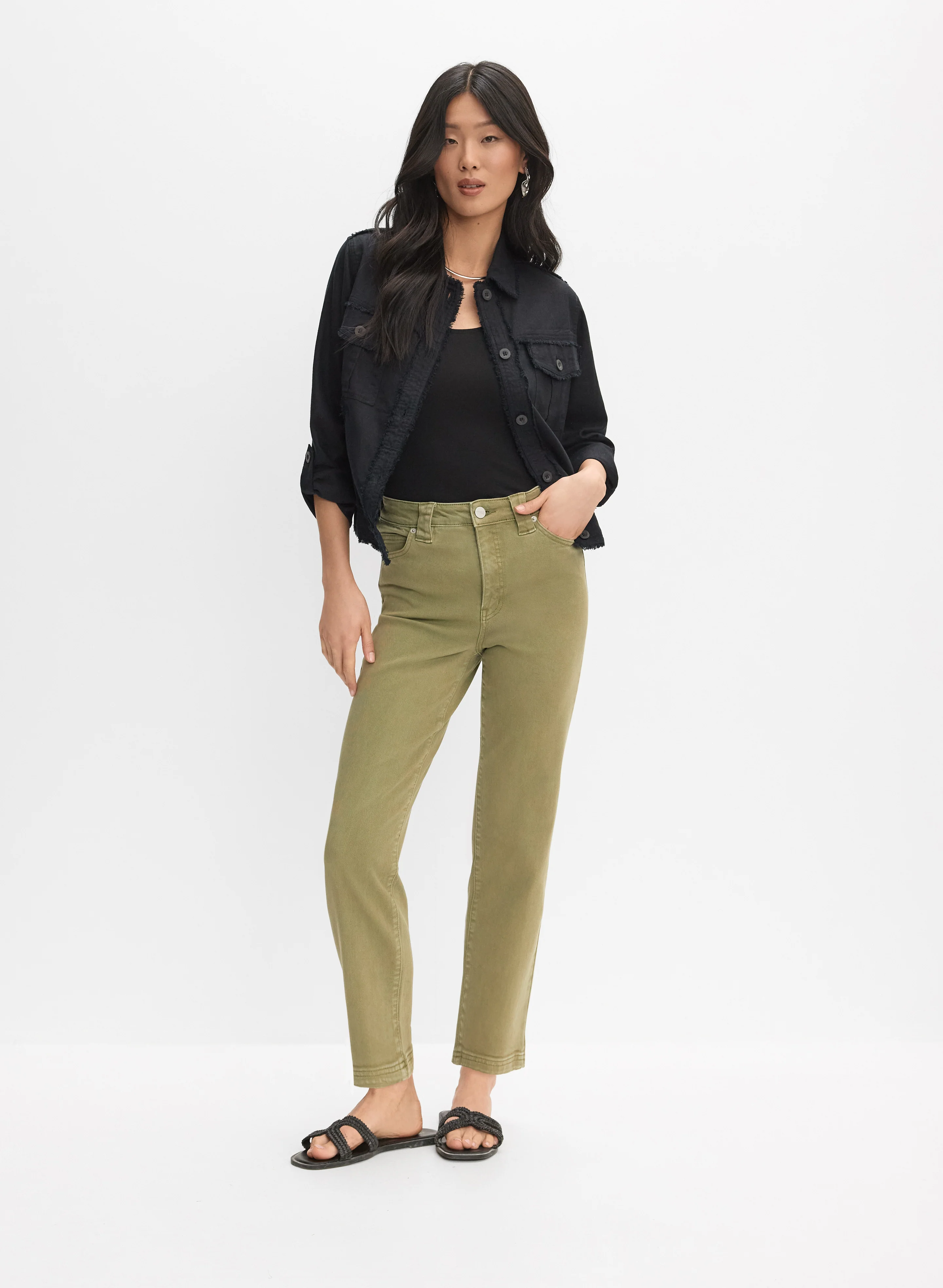 Frayed Linen-Blend Jacket & Cropped Straight-Leg Jeans
