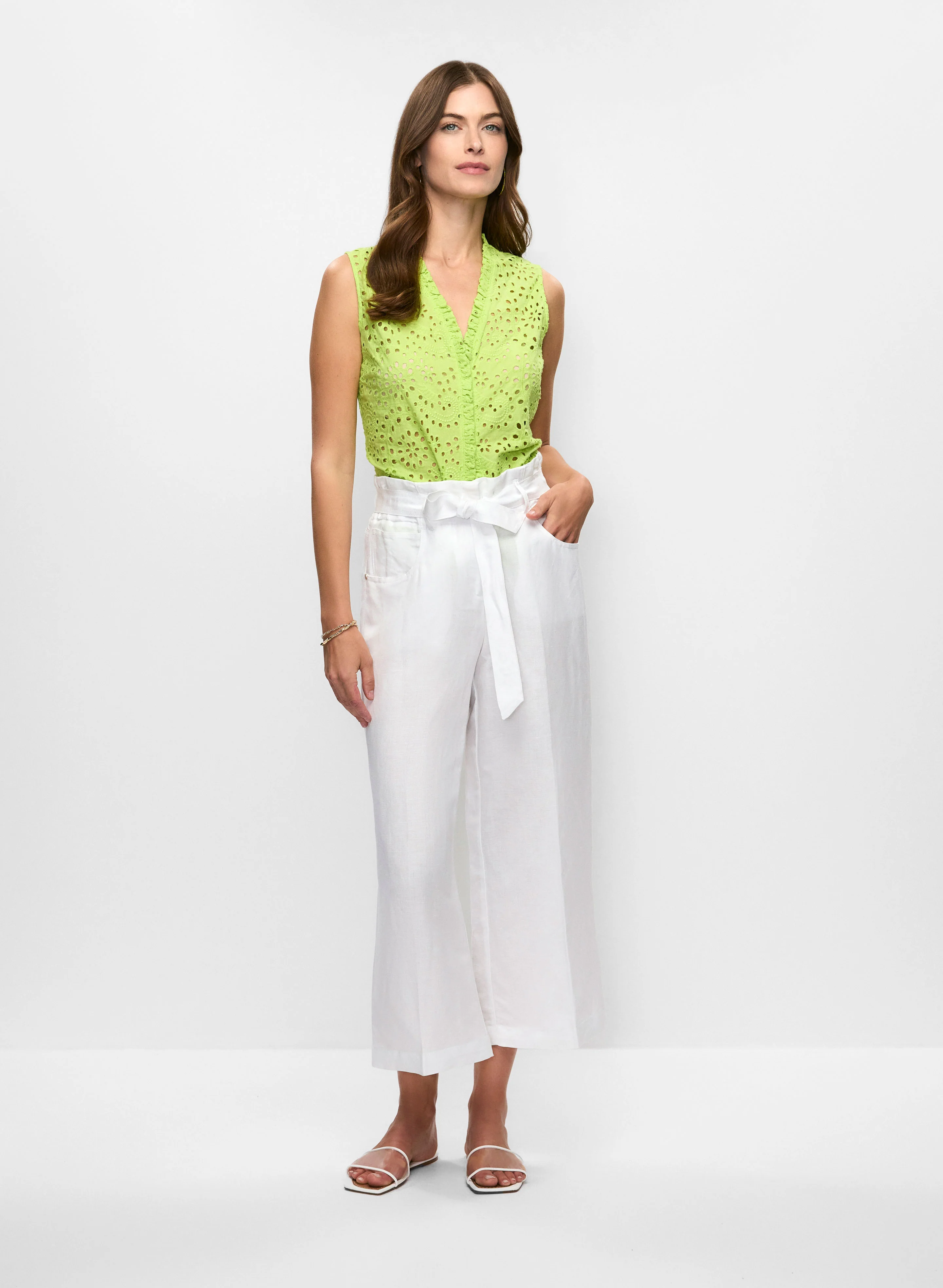 Frilled Eyelet Blouse & Cropped Pants