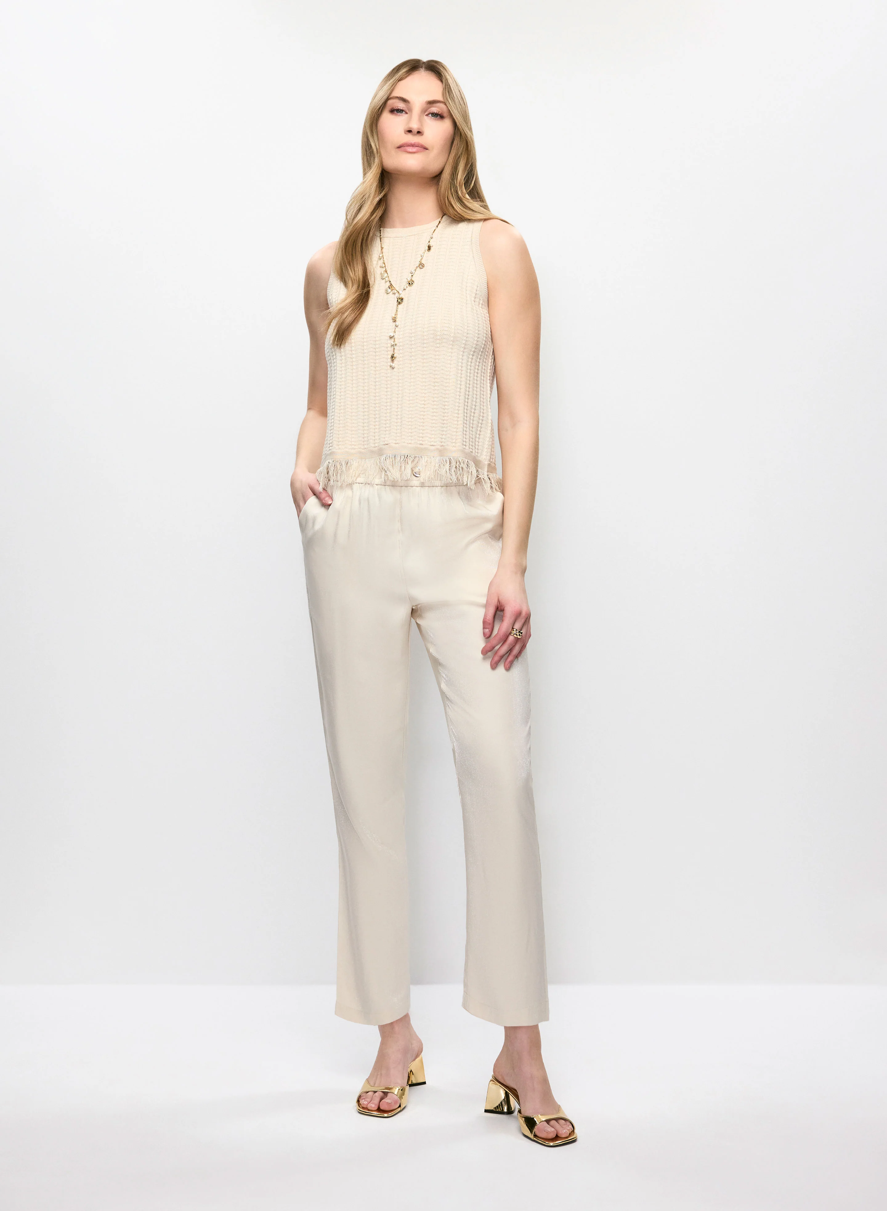 Fringed Crochet Tank & Straight Leg Pants