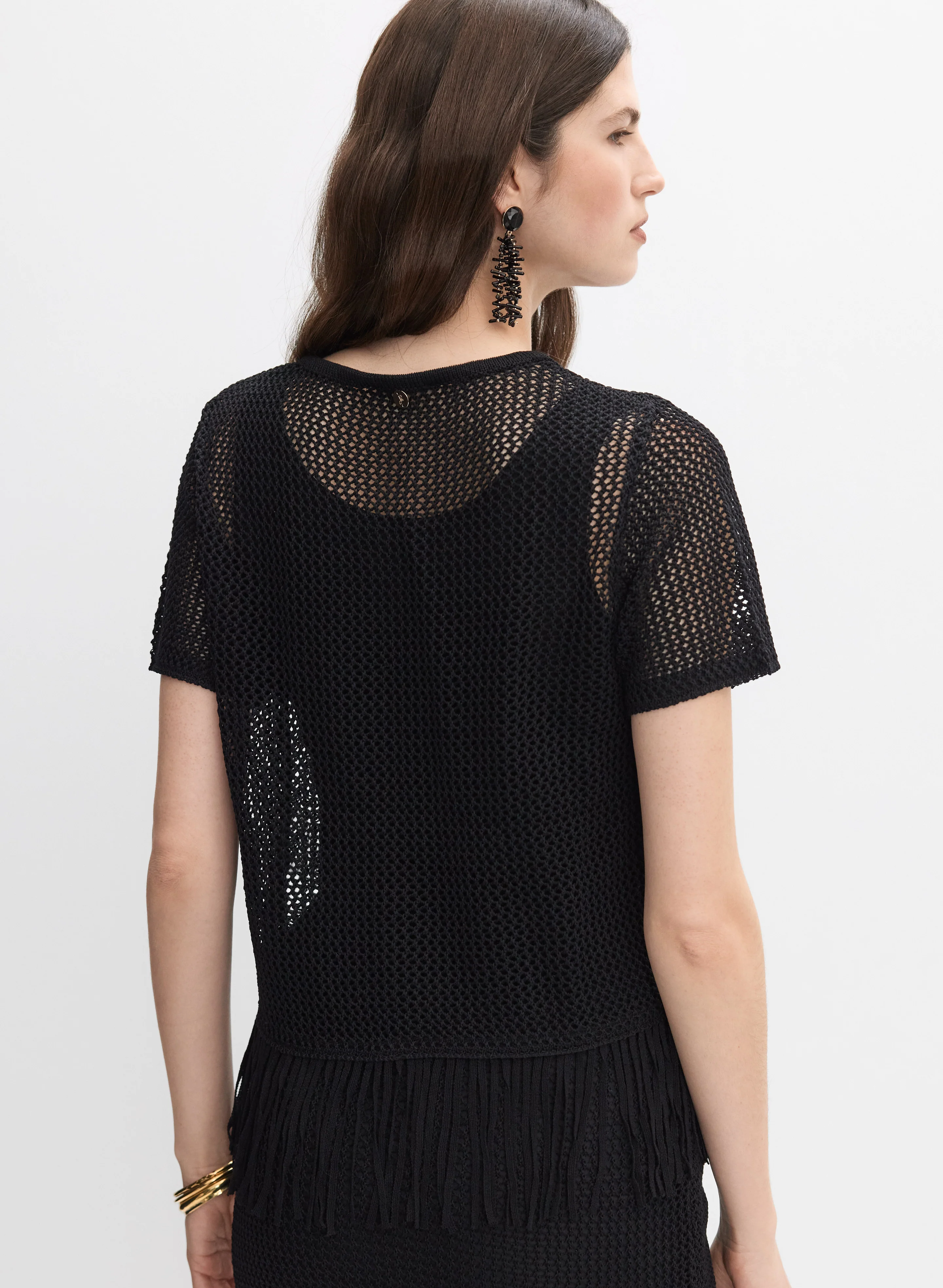 Joseph Ribkoff - Fringed Open-Knit Top - Image 4