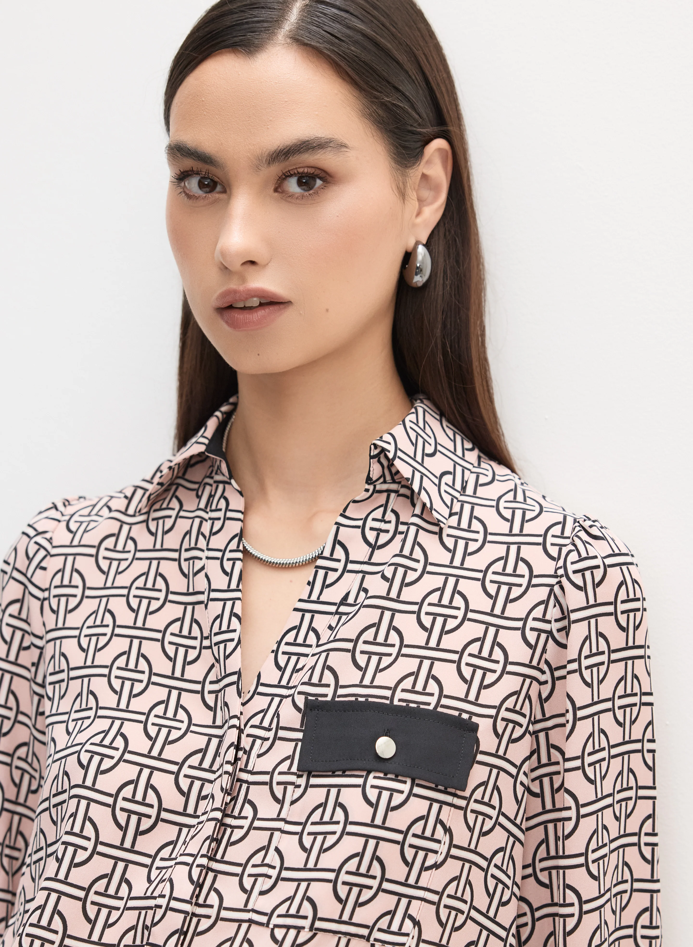 Geometric Print Long Sleeve Blouse - Image 2