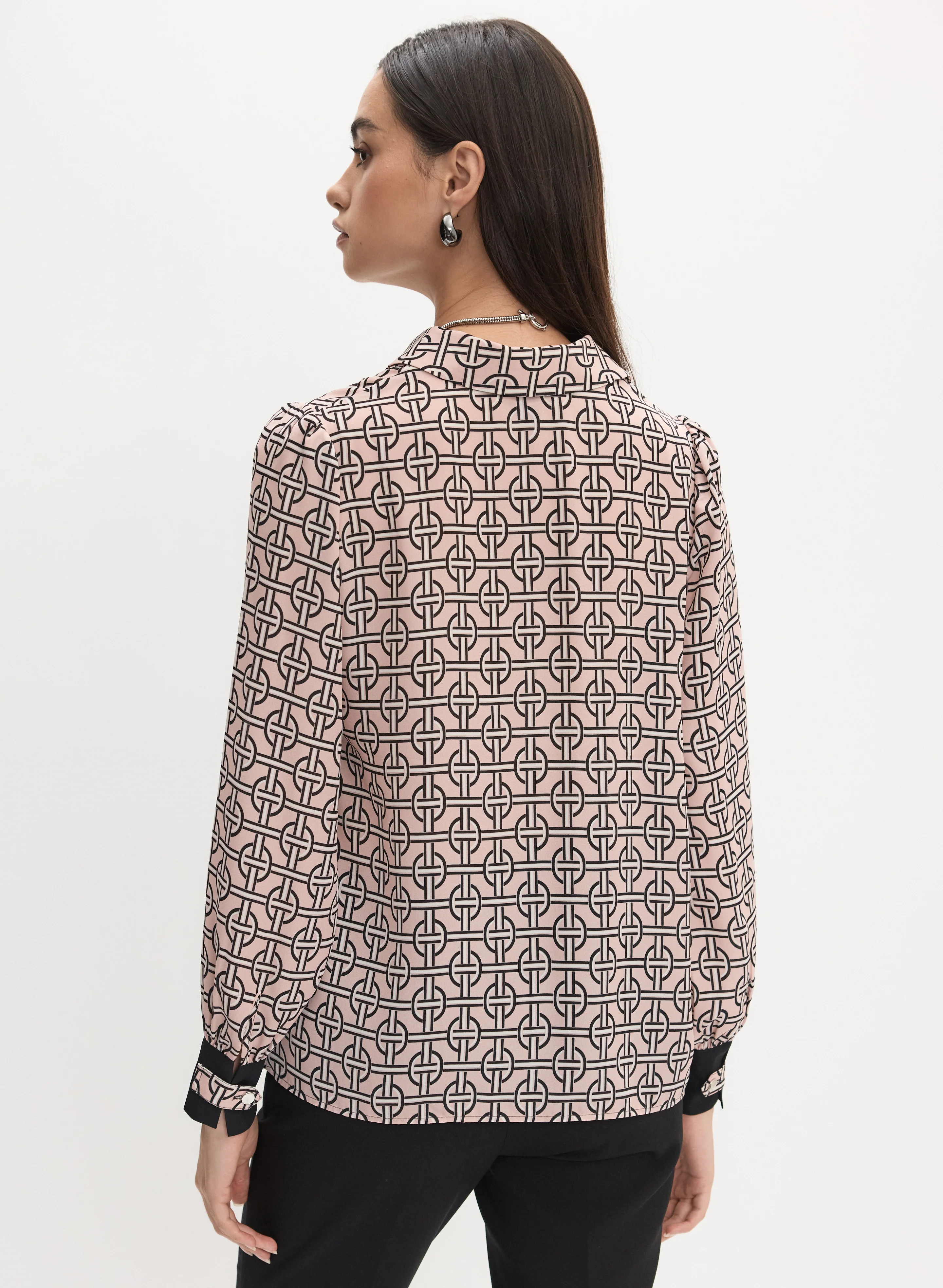 Geometric Print Long Sleeve Blouse - Image 4