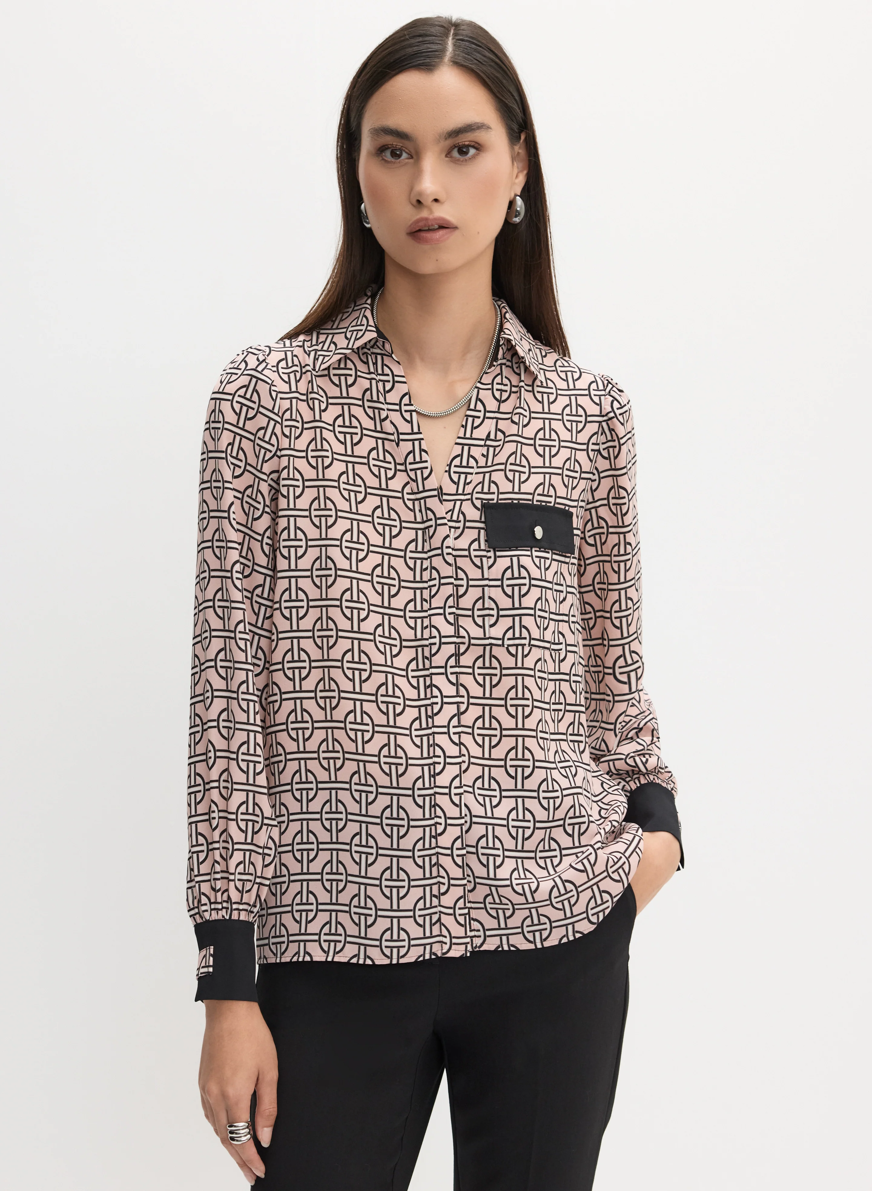 Geometric Print Long Sleeve Blouse - Image 5