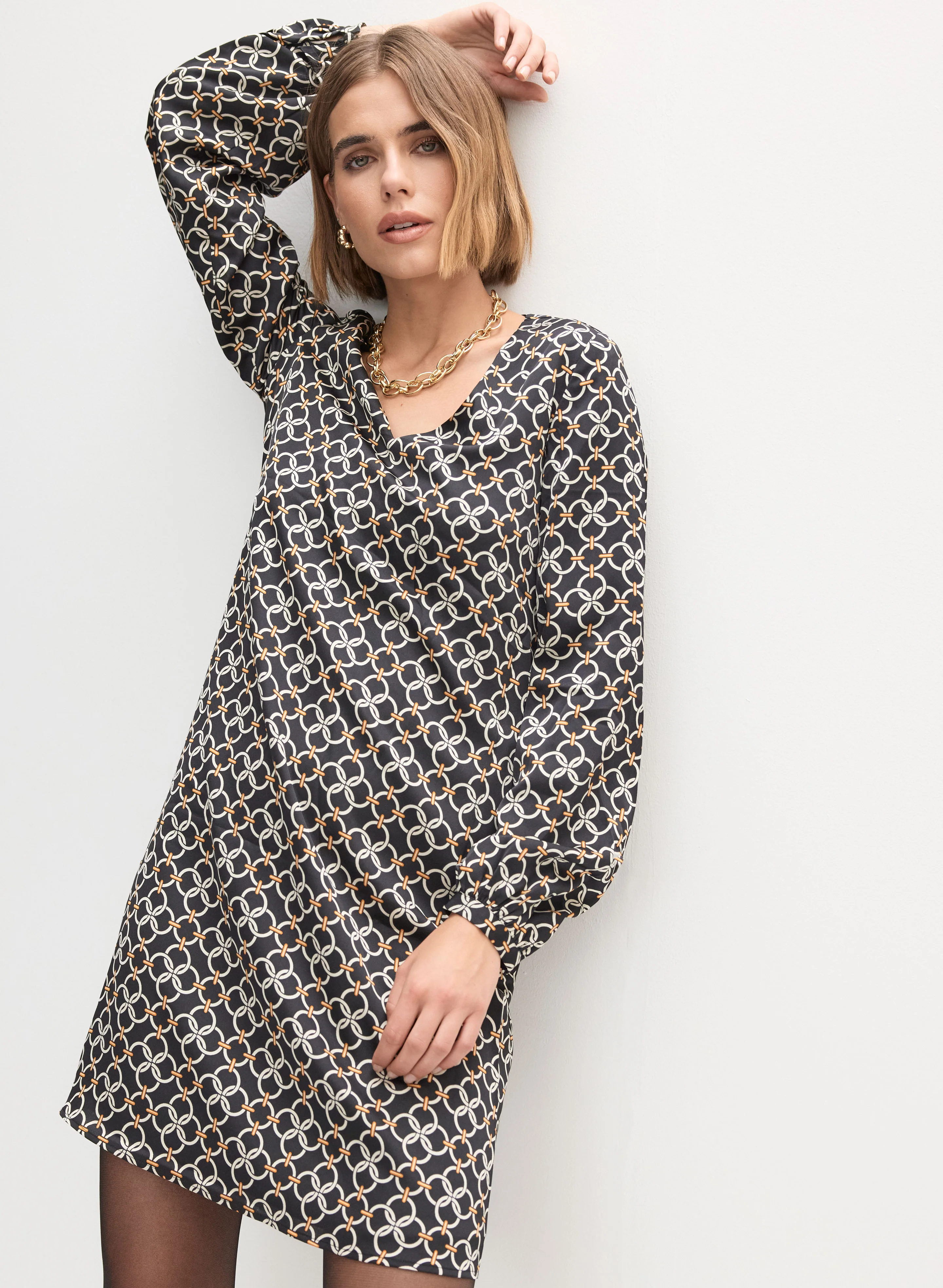 Geometric Print Long Sleeve Dress - Image 3