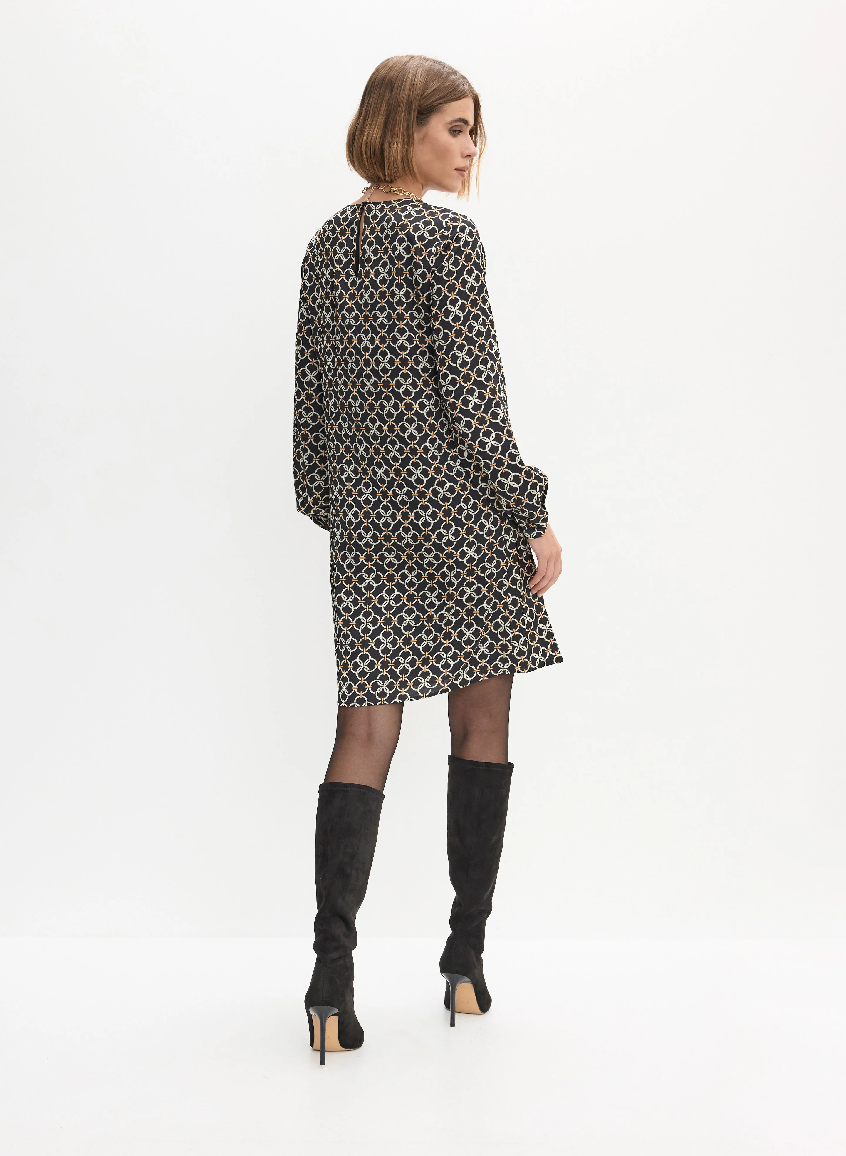 Geometric Print Long Sleeve Dress - Image 4