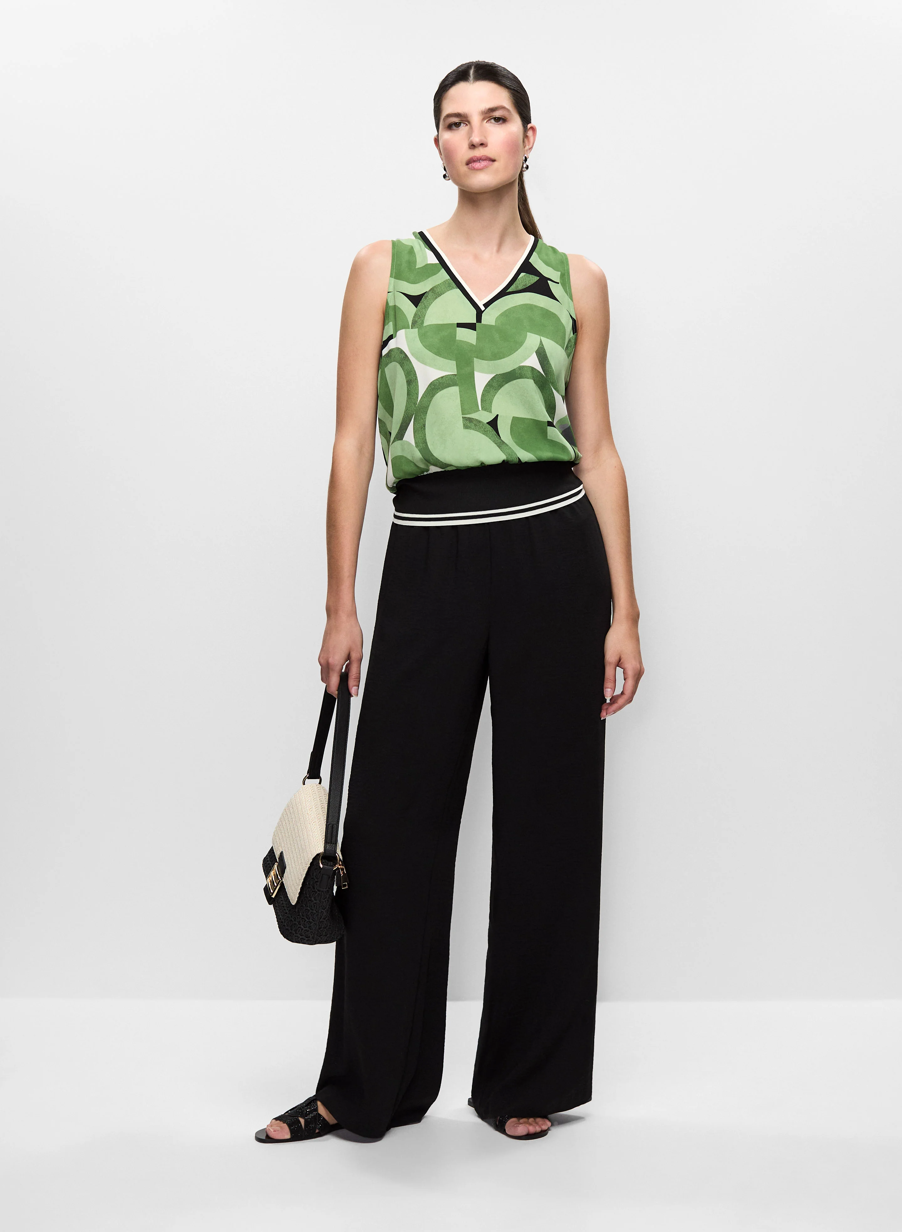 Geometric Print Top & Wide Leg Pants