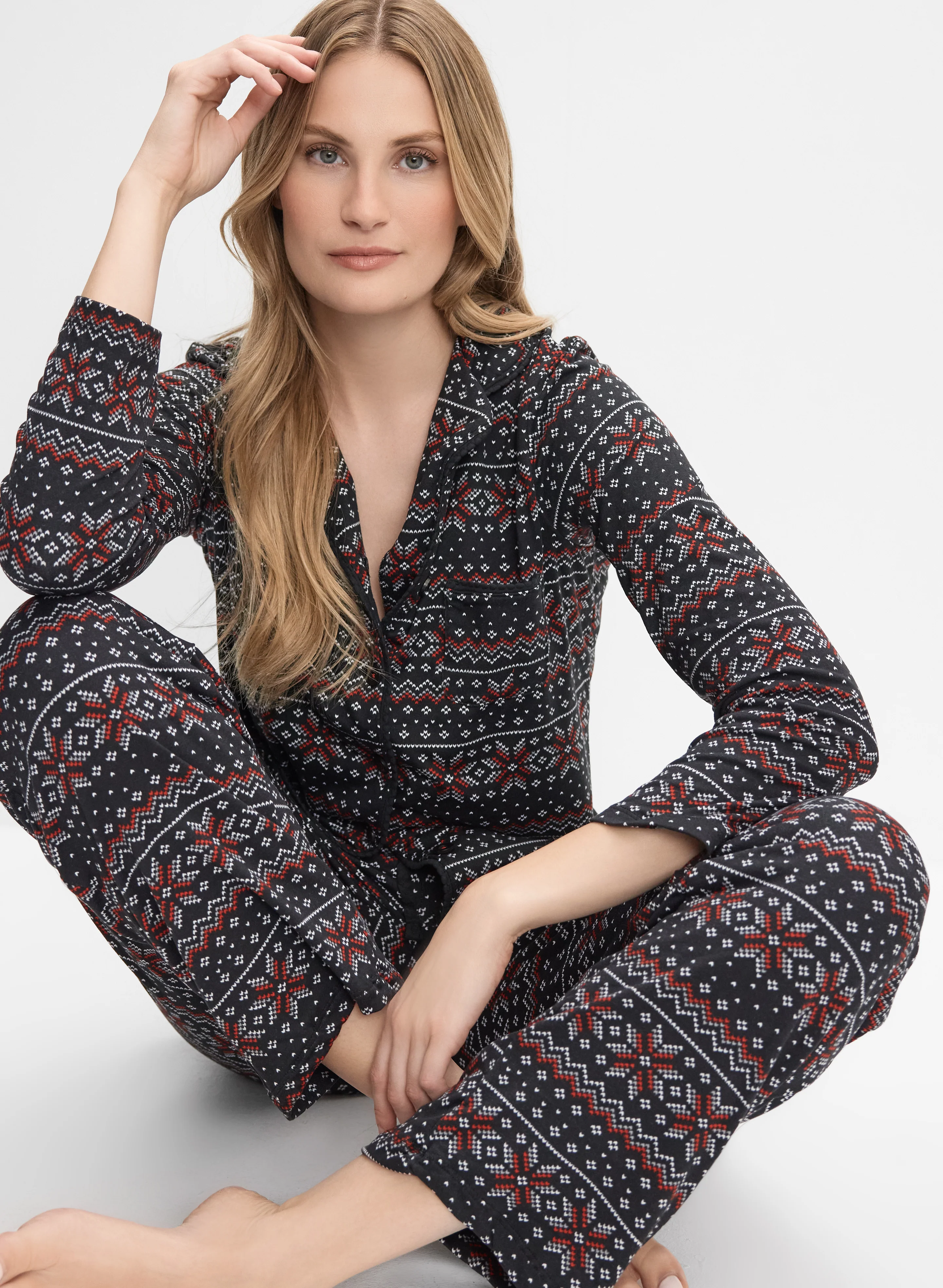 Geometric & Snowflake Print Pyjama Set - Image 6