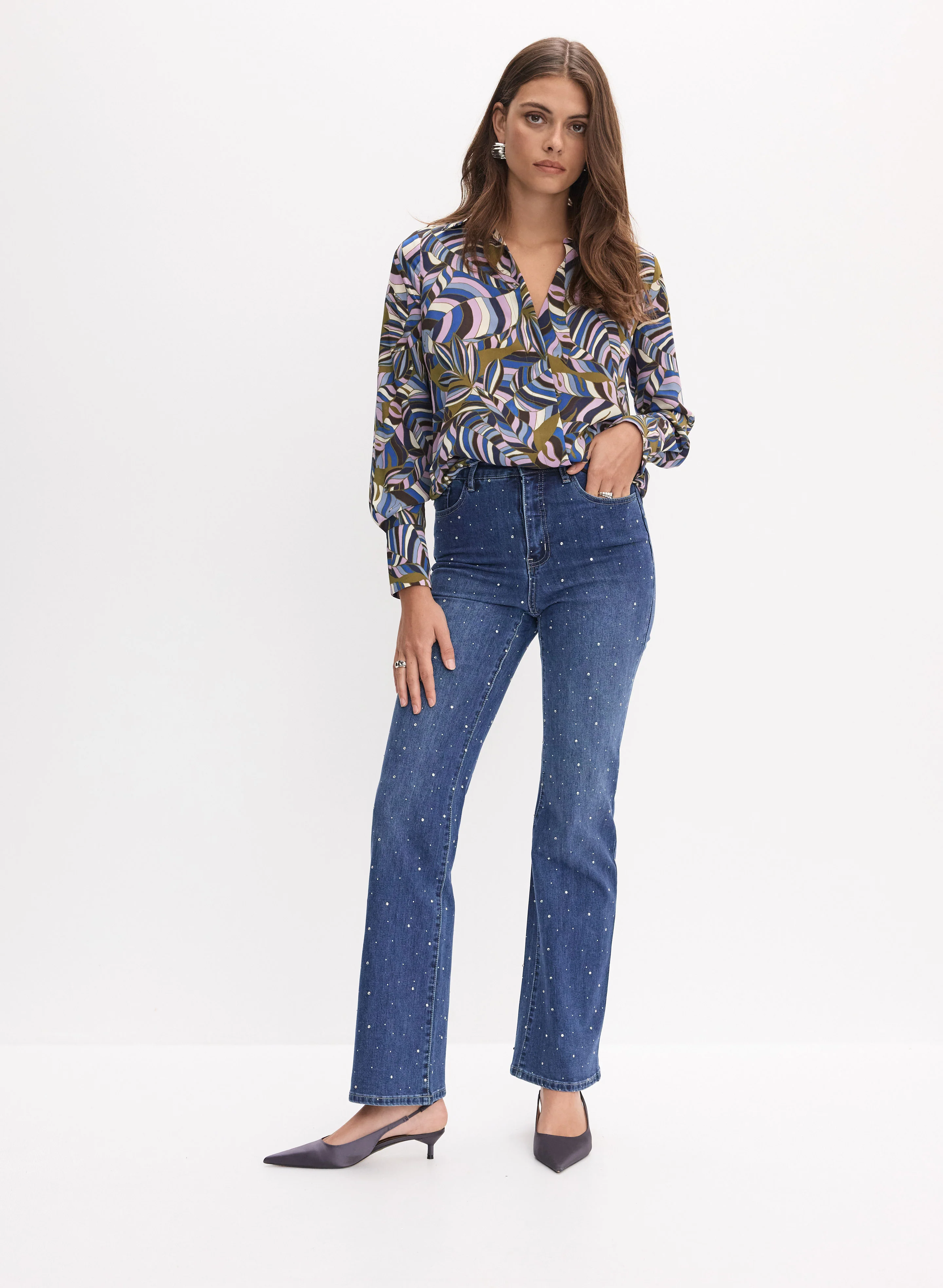 Geometric Wrap-Style Blouse - Image 3