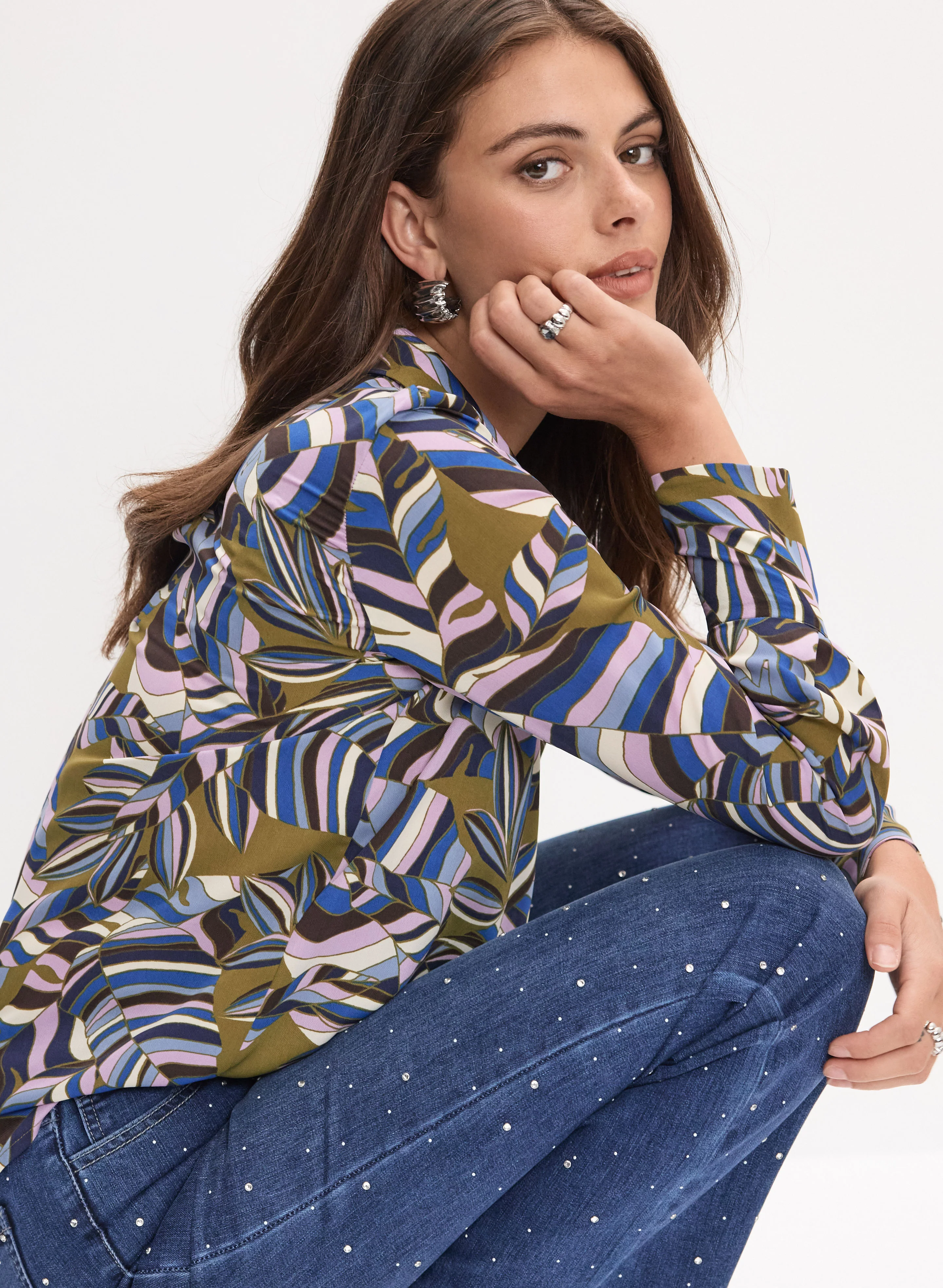 Geometric Wrap-Style Blouse - Image 5