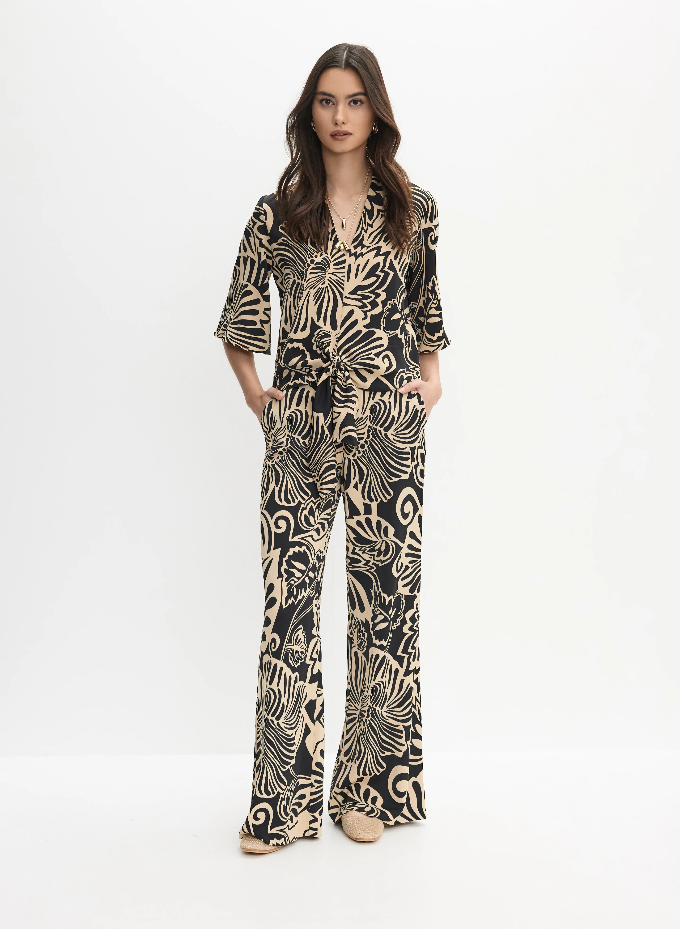 Graphic Floral Tied-Hem Top - Image 3
