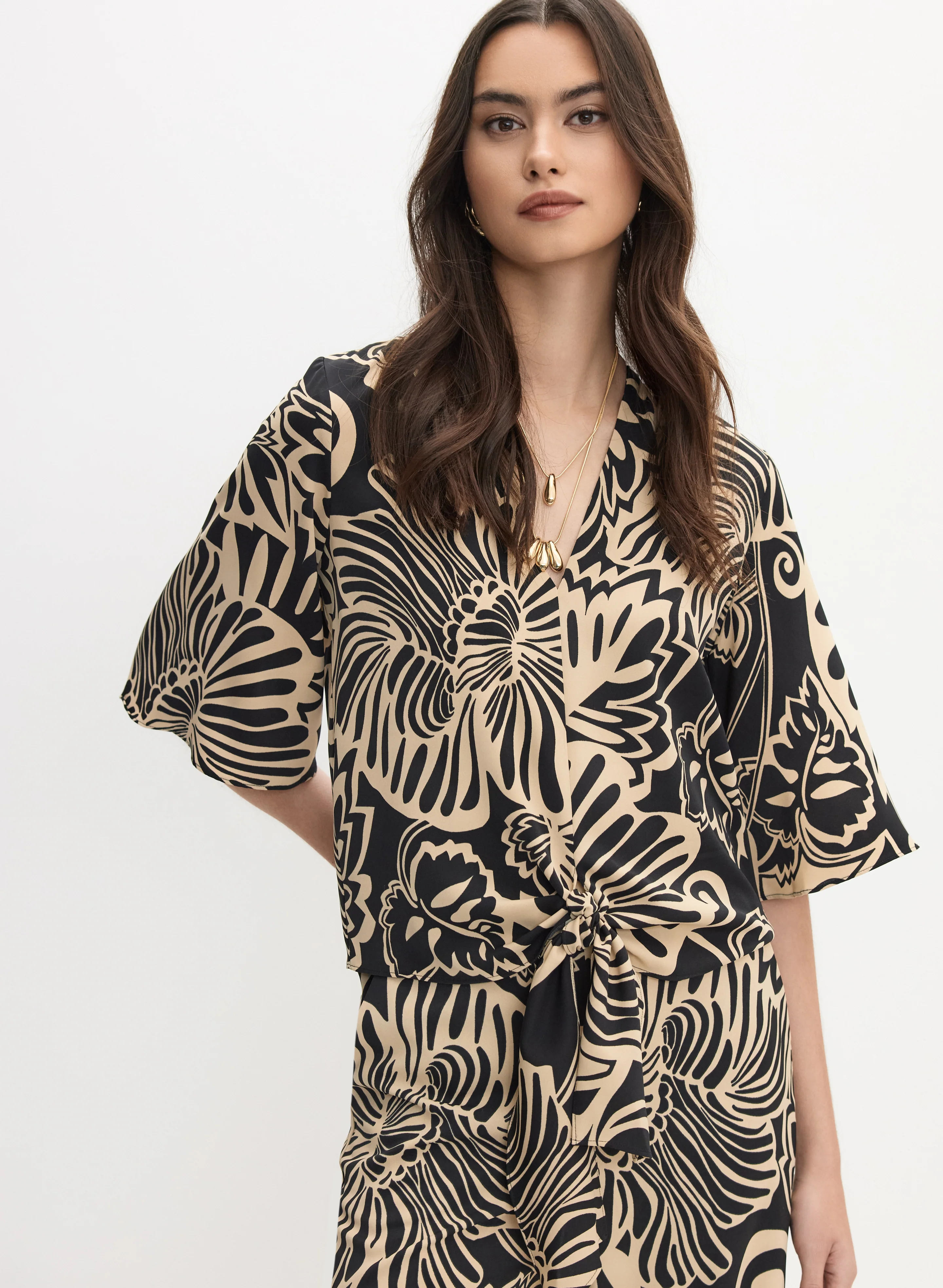 Graphic Floral Tied-Hem Top - Image 7