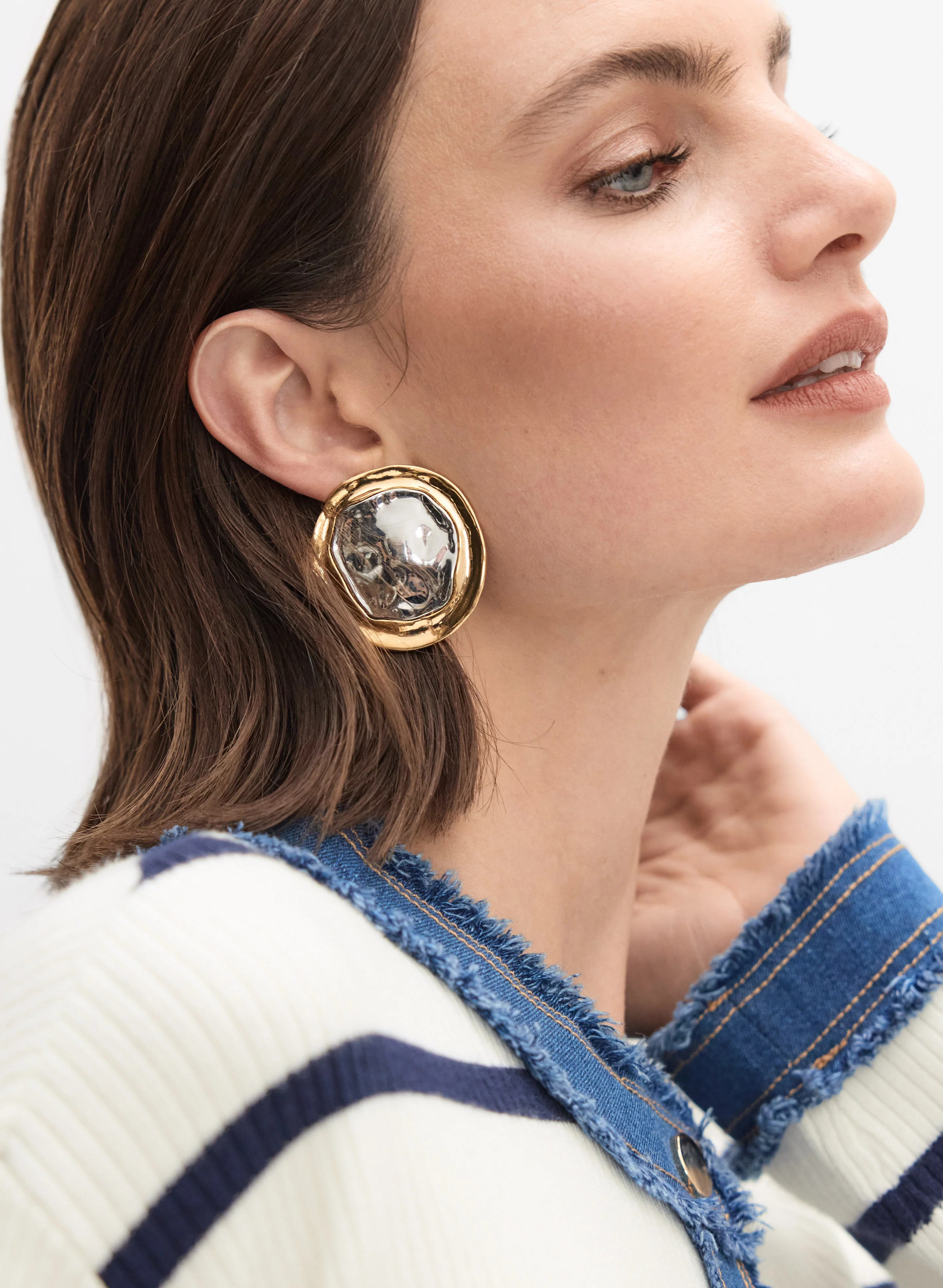 Hammered 2-Tone Earrings - Image 2