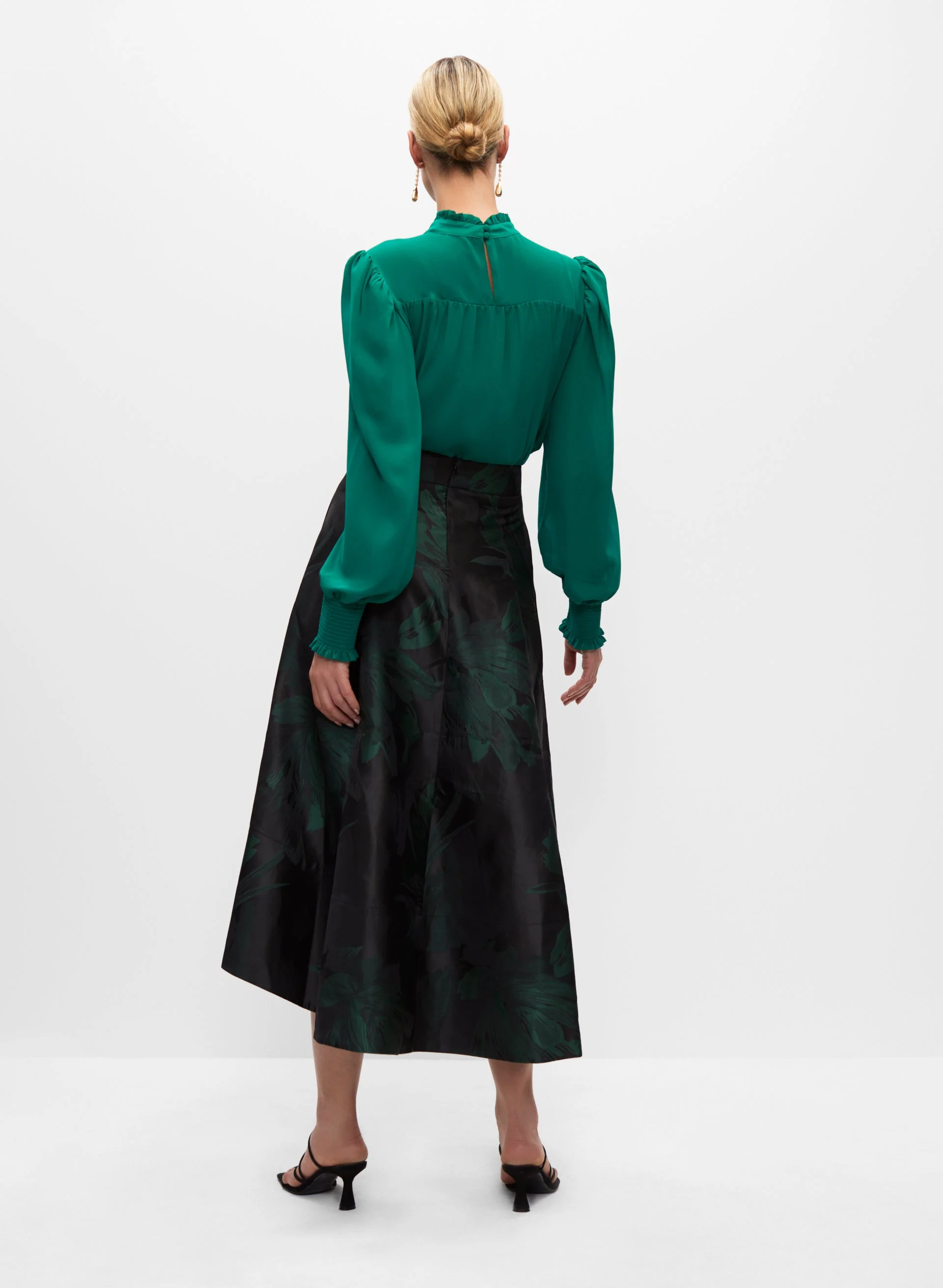 High-Low Floral Motif Midi Skirt - Image 2