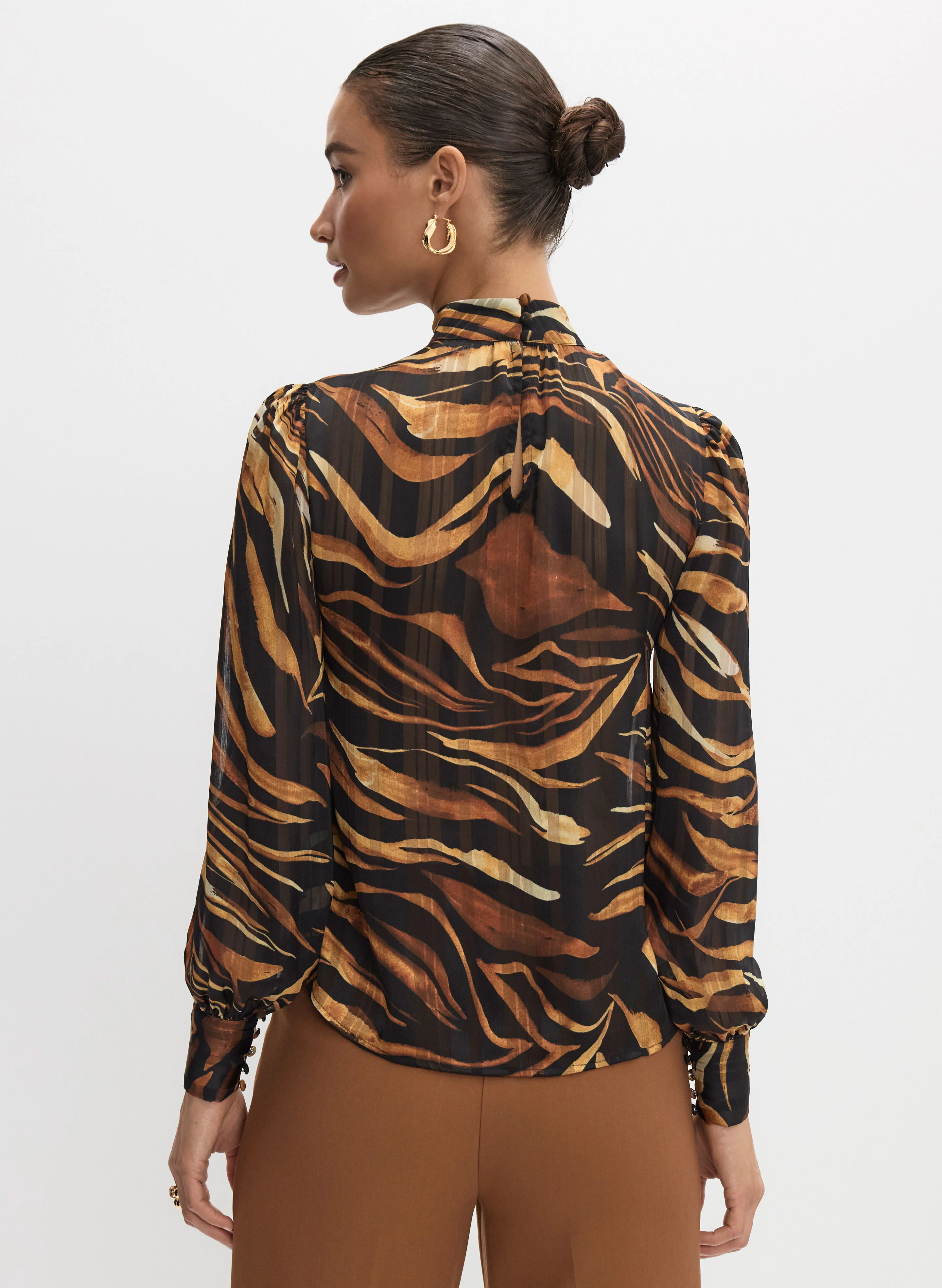 High Neck Animal Print Blouse - Image 4