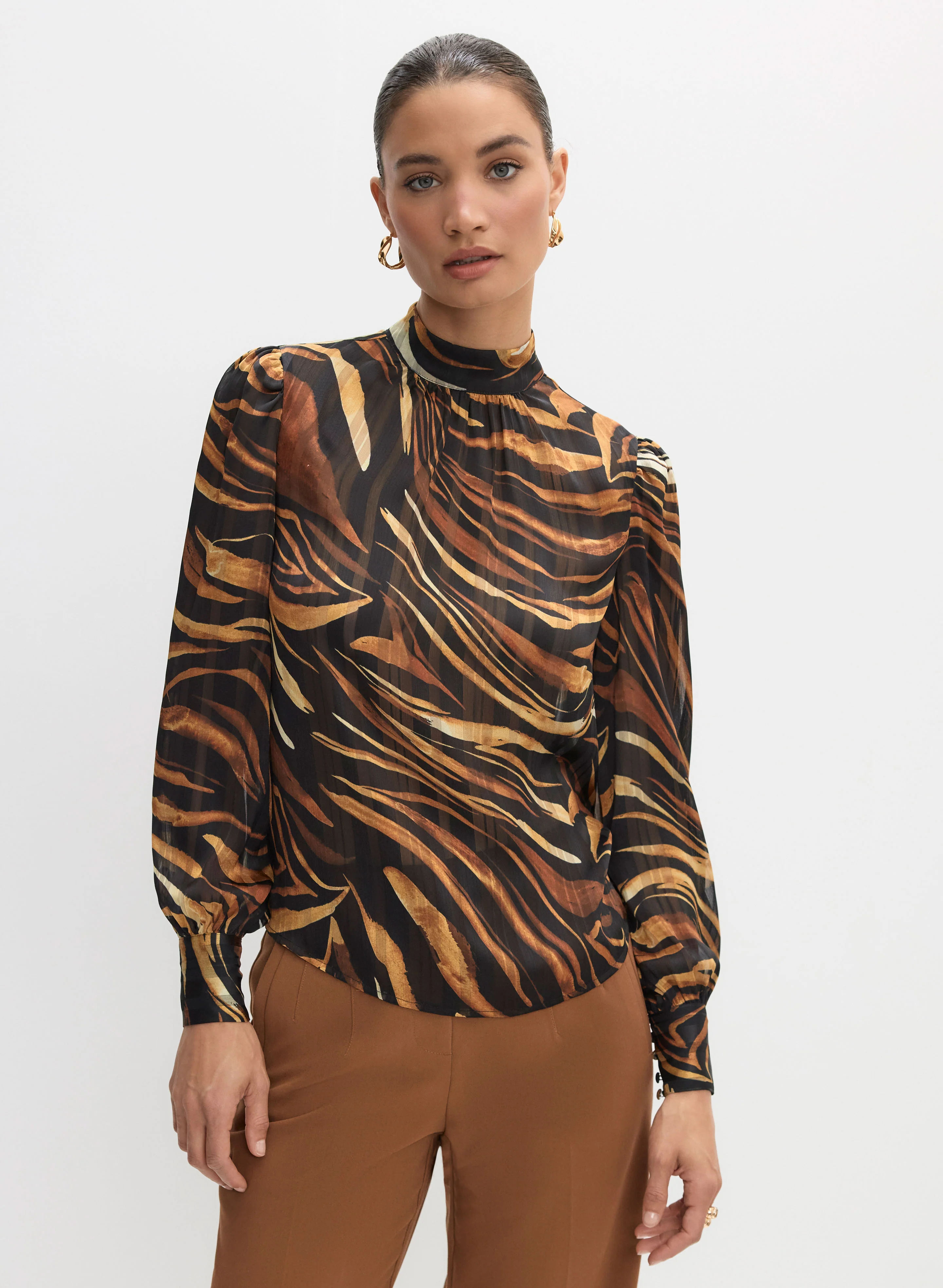 High Neck Animal Print Blouse - Image 5